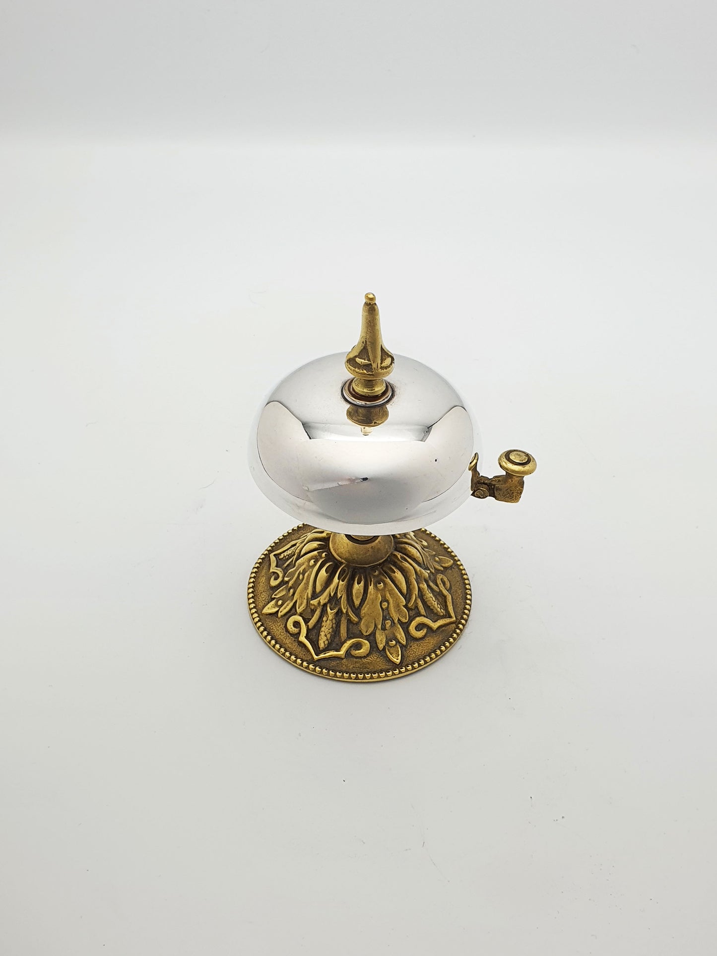 Victorian-Style Silver-Plated Desk Bell with Ornate Brass Base – circa 1920