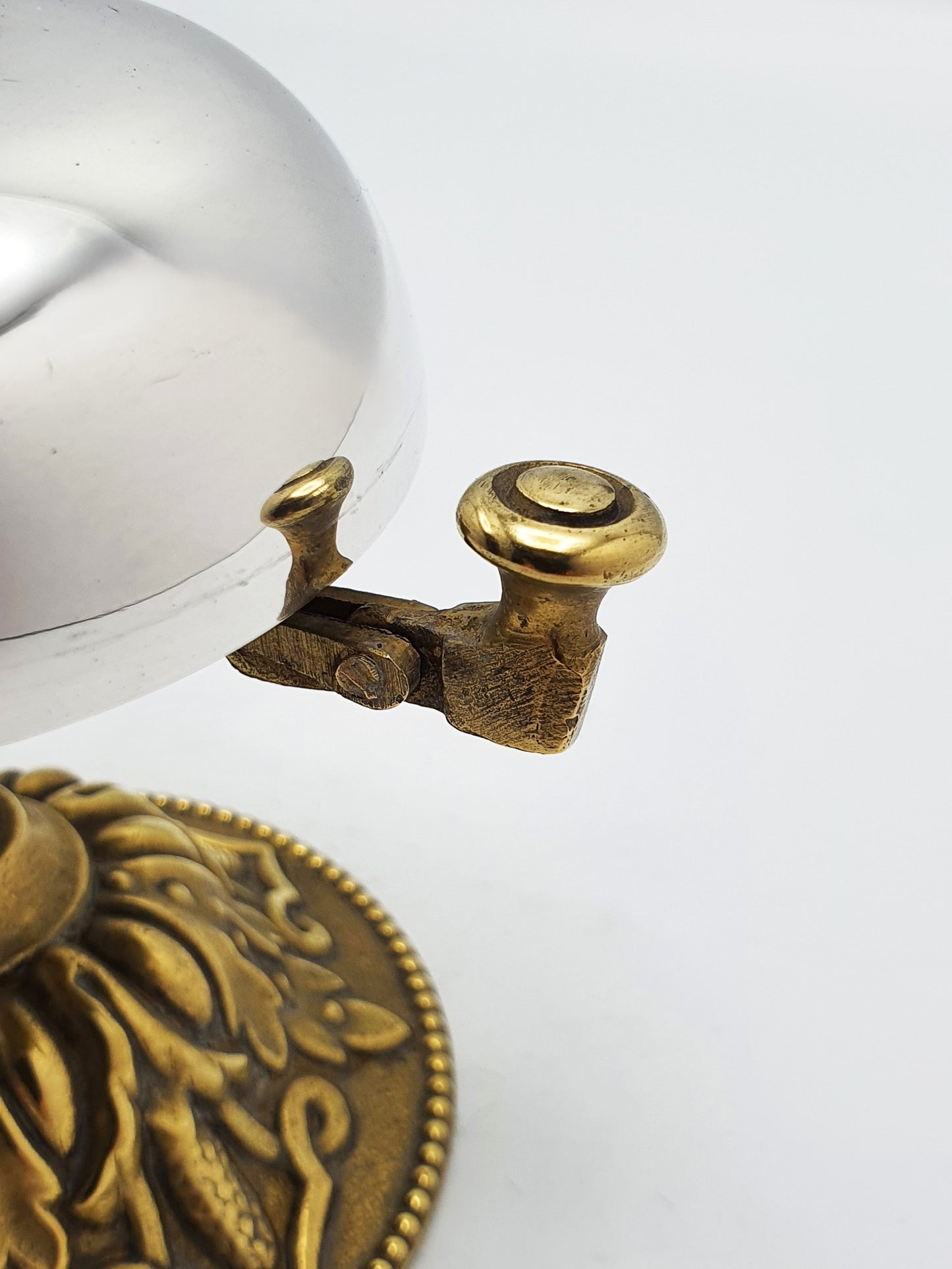 Victorian-Style Silver-Plated Desk Bell with Ornate Brass Base – circa 1920