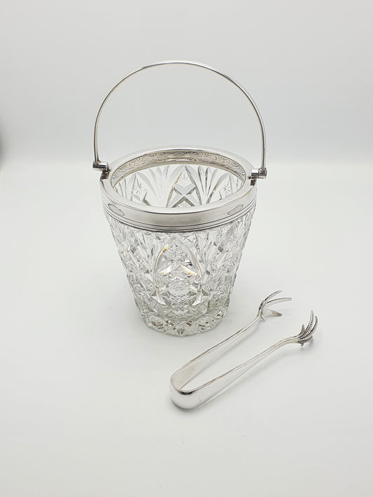 Wonderful Cut Glass and Silver-Plated Ice Bucket with Talon Tongs – circa 1930