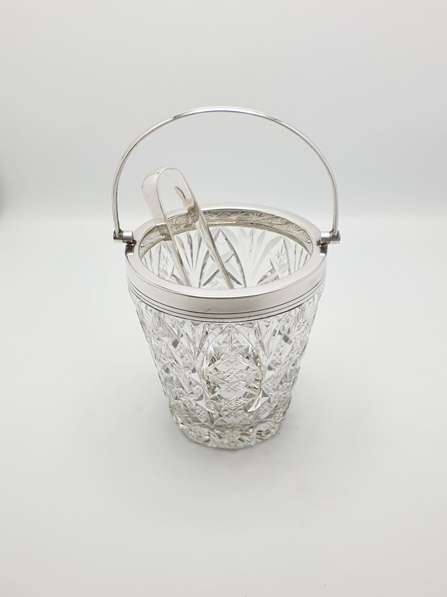 Wonderful Cut Glass and Silver-Plated Ice Bucket with Talon Tongs – circa 1930