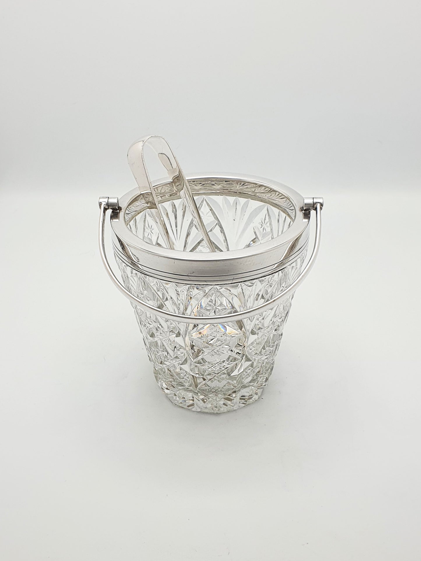 Wonderful Cut Glass and Silver-Plated Ice Bucket with Talon Tongs – circa 1930
