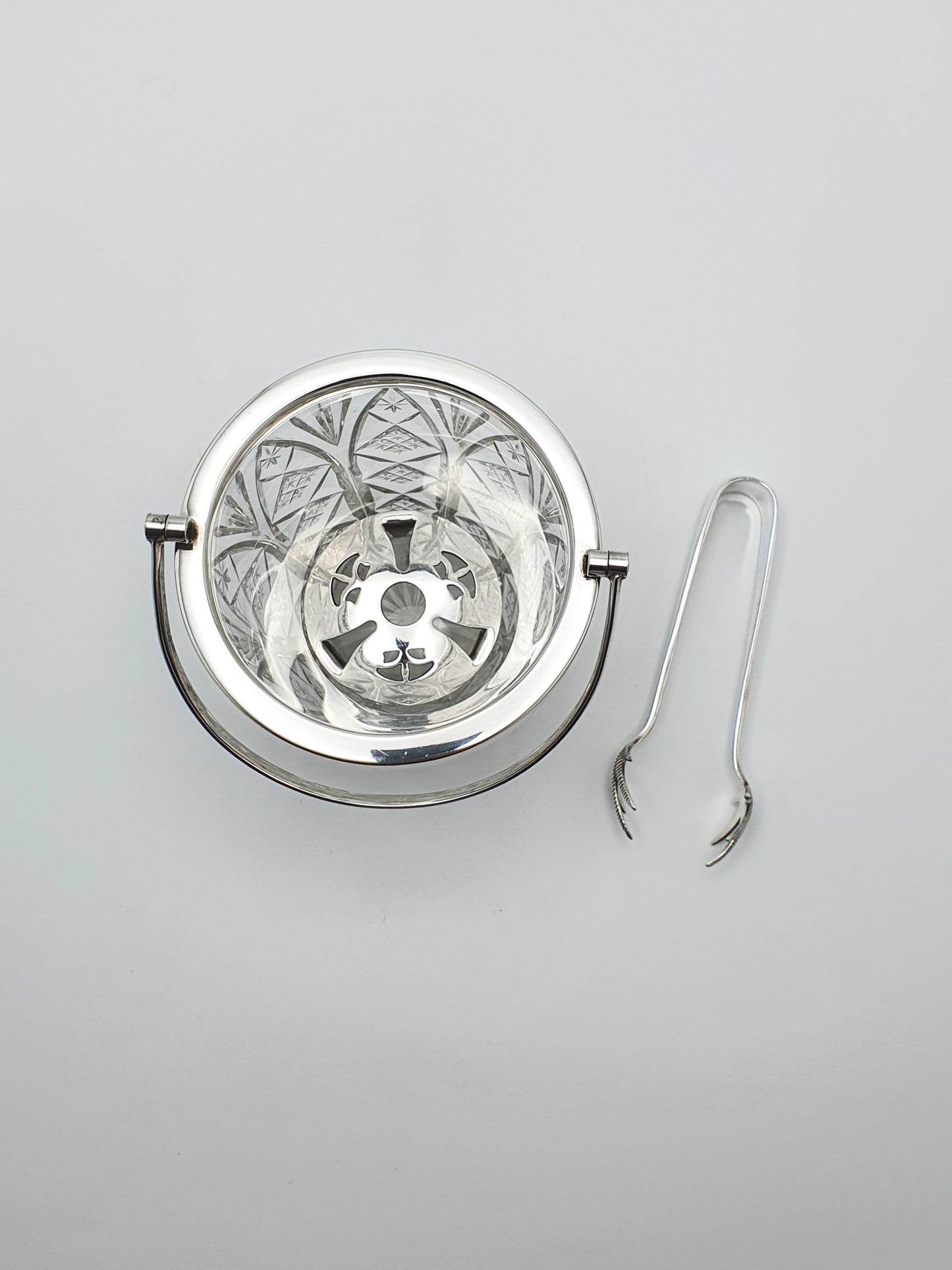 Wonderful Cut Glass and Silver-Plated Ice Bucket with Talon Tongs – circa 1930