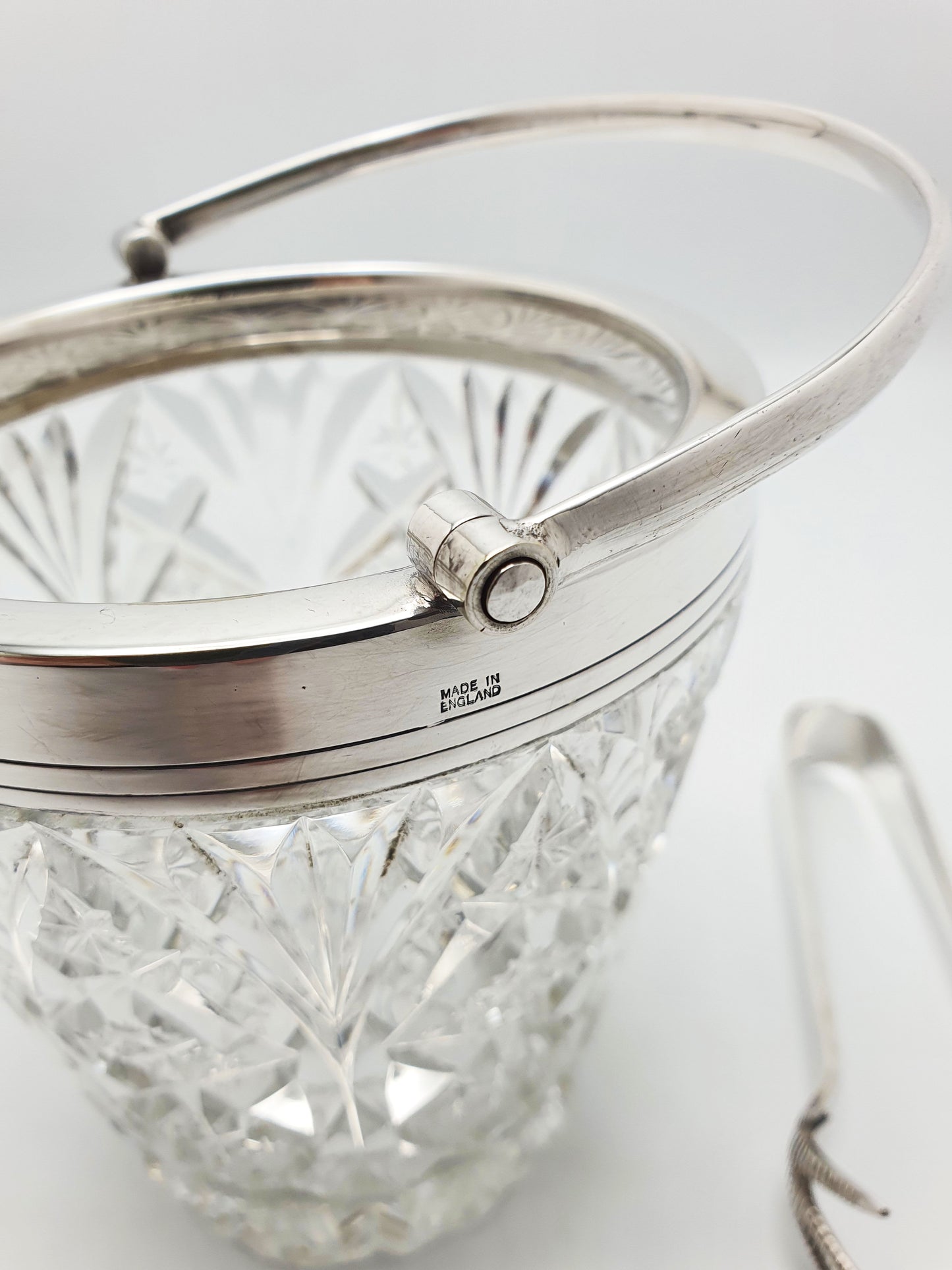 Wonderful Cut Glass and Silver-Plated Ice Bucket with Talon Tongs – circa 1930