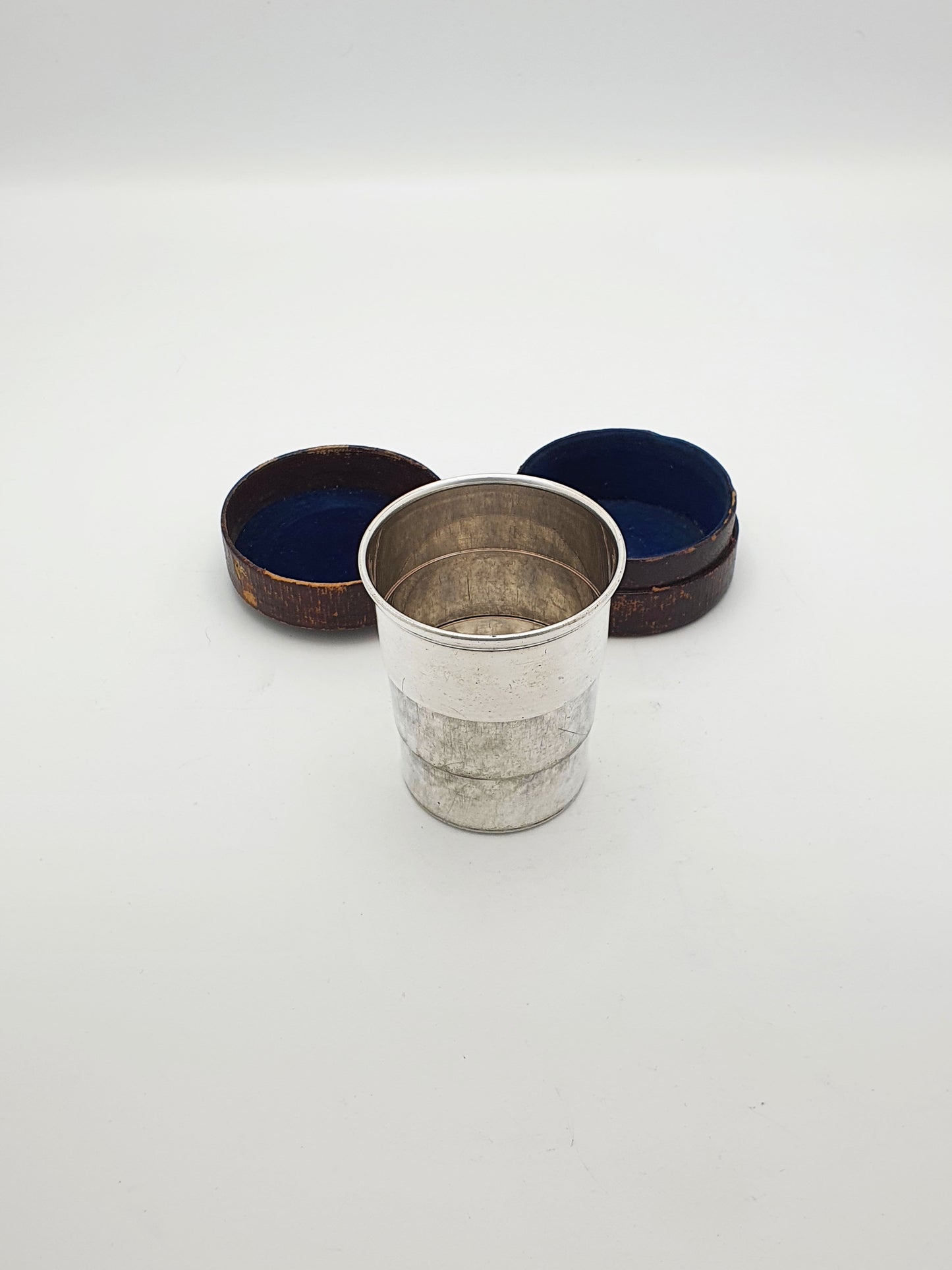 Charming Antique Silver-Plated Collapsible Travel Cup with Original Case – circa 1890