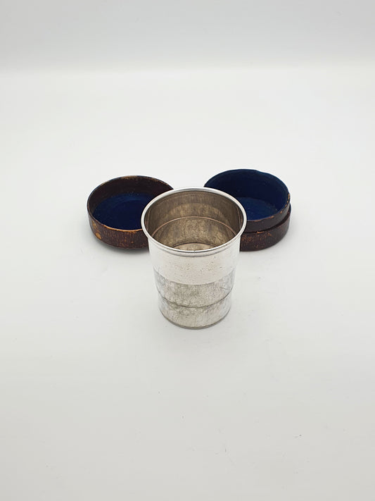 Charming Antique Silver-Plated Collapsible Travel Cup with Original Case – circa 1890