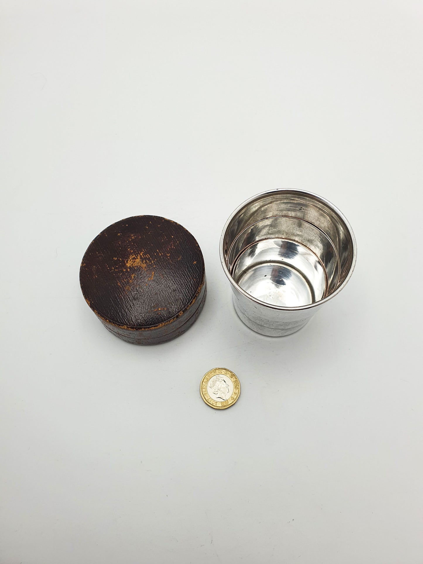 Charming Antique Silver-Plated Collapsible Travel Cup with Original Case – circa 1890