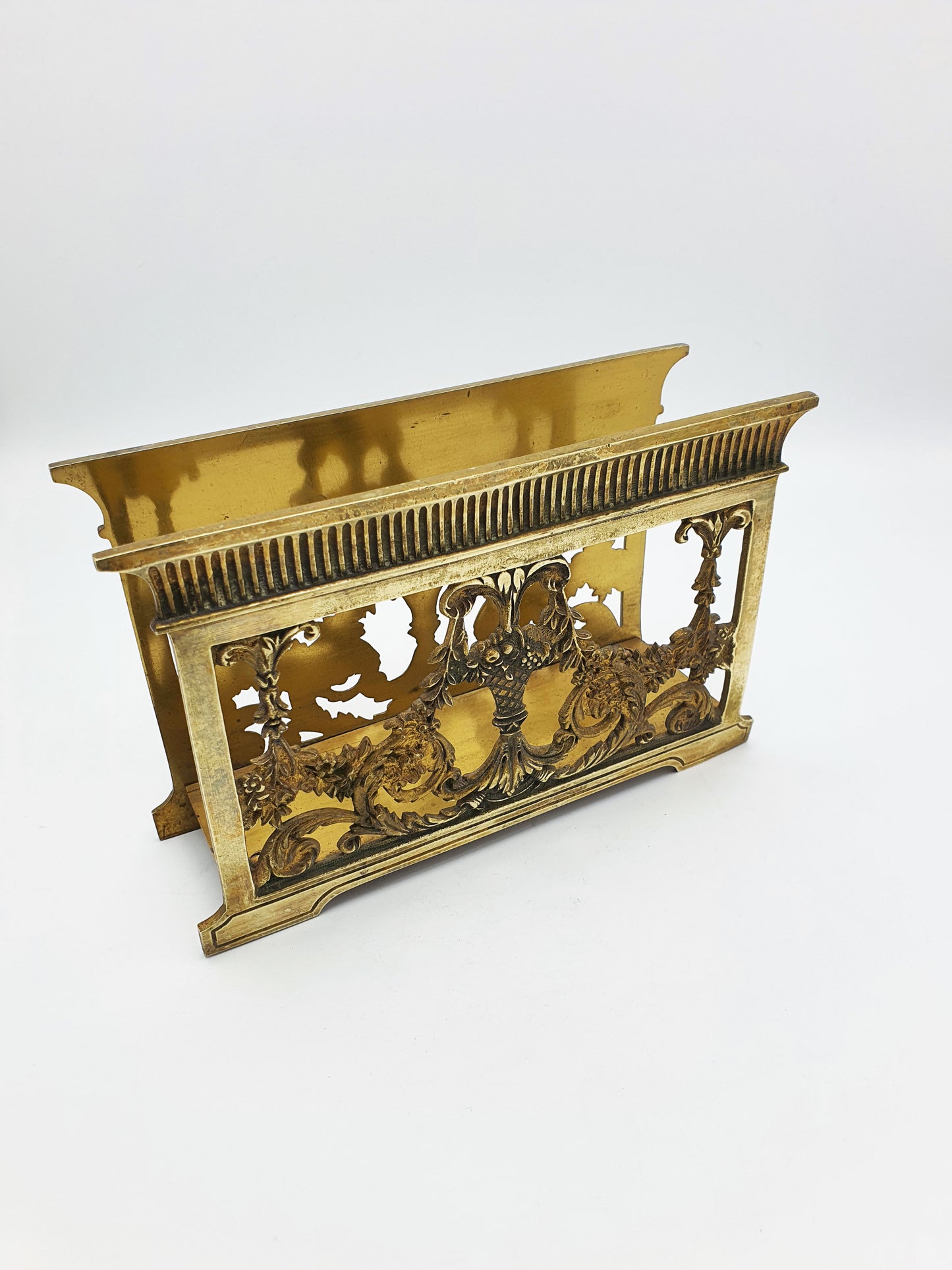 Lovely Antique Brass Letter Rack with Rococo Revival Design – circa 1920