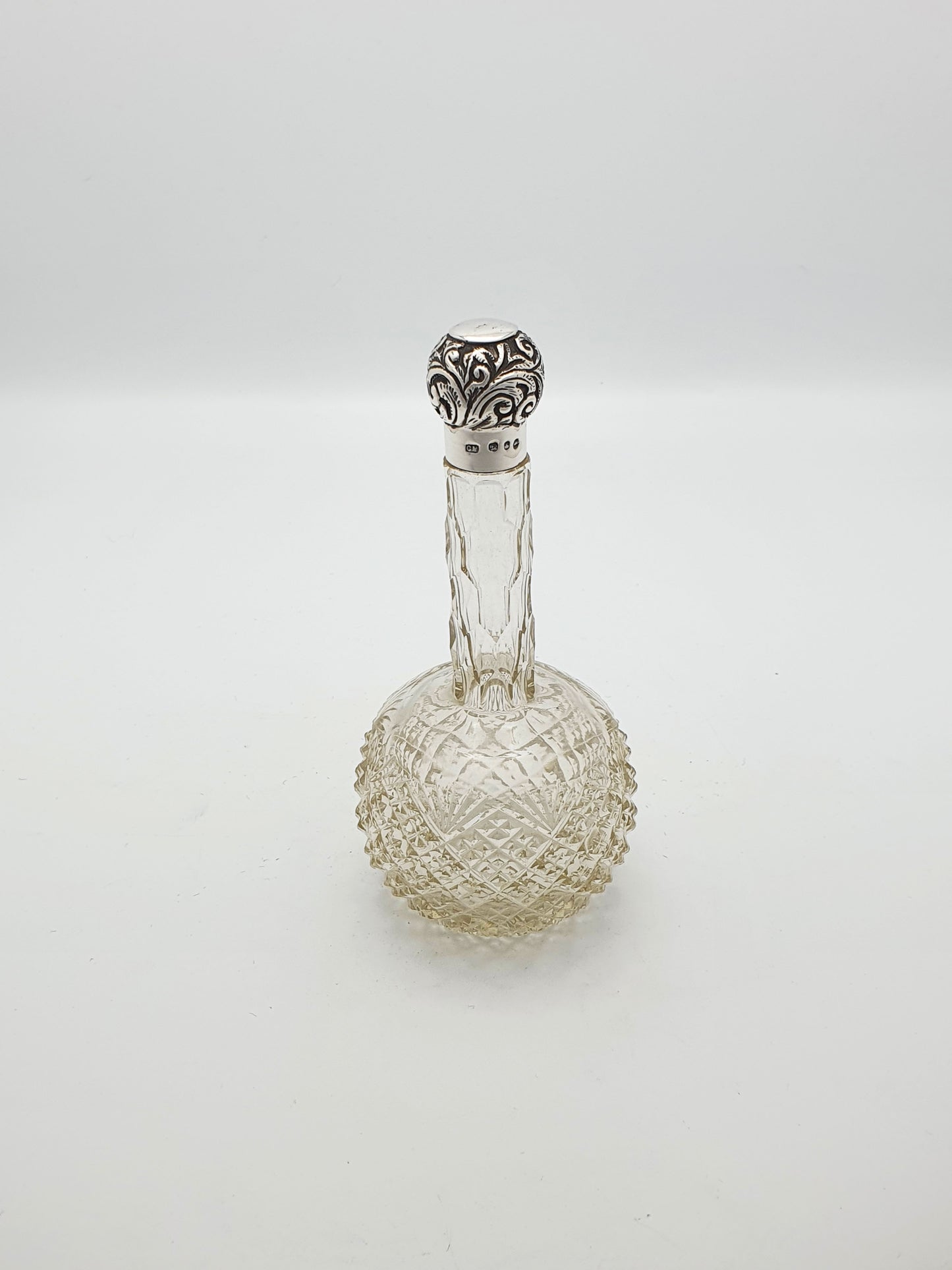 Antique Cut Glass Long Necked Scent Bottle with Sterling Silver Top – circa 1900