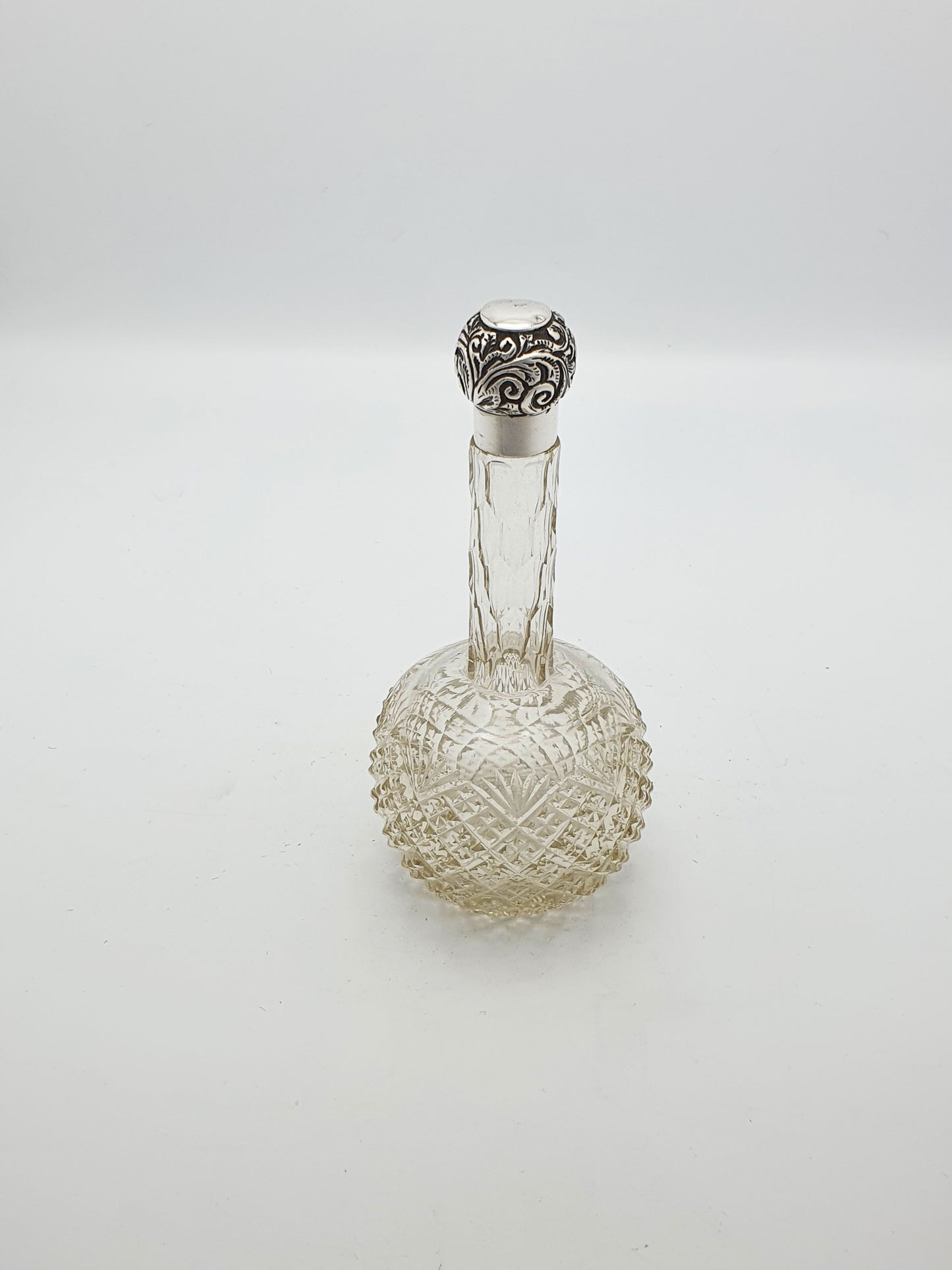 Antique Cut Glass Long Necked Scent Bottle with Sterling Silver Top – circa 1900