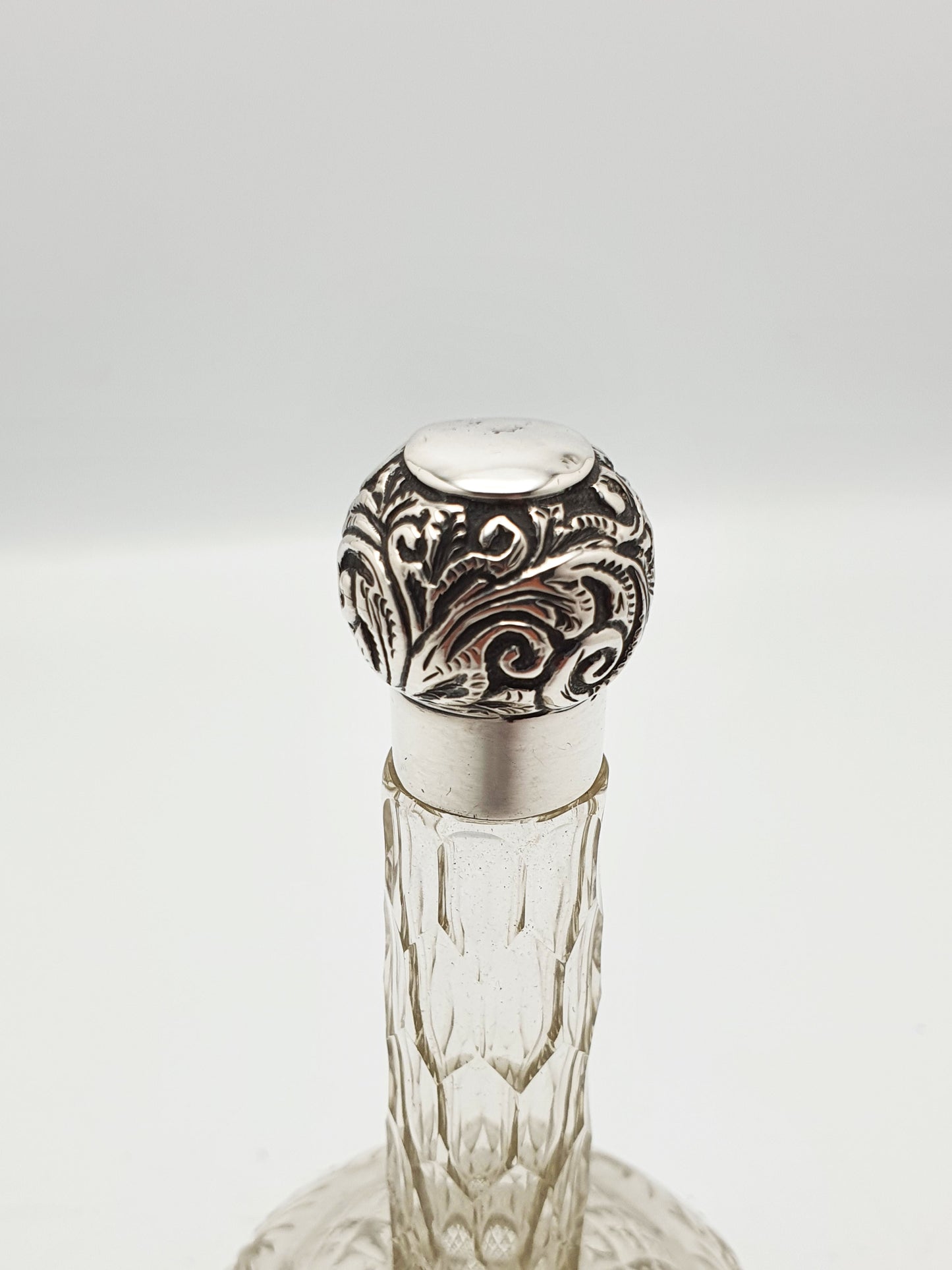 Antique Cut Glass Long Necked Scent Bottle with Sterling Silver Top – circa 1900