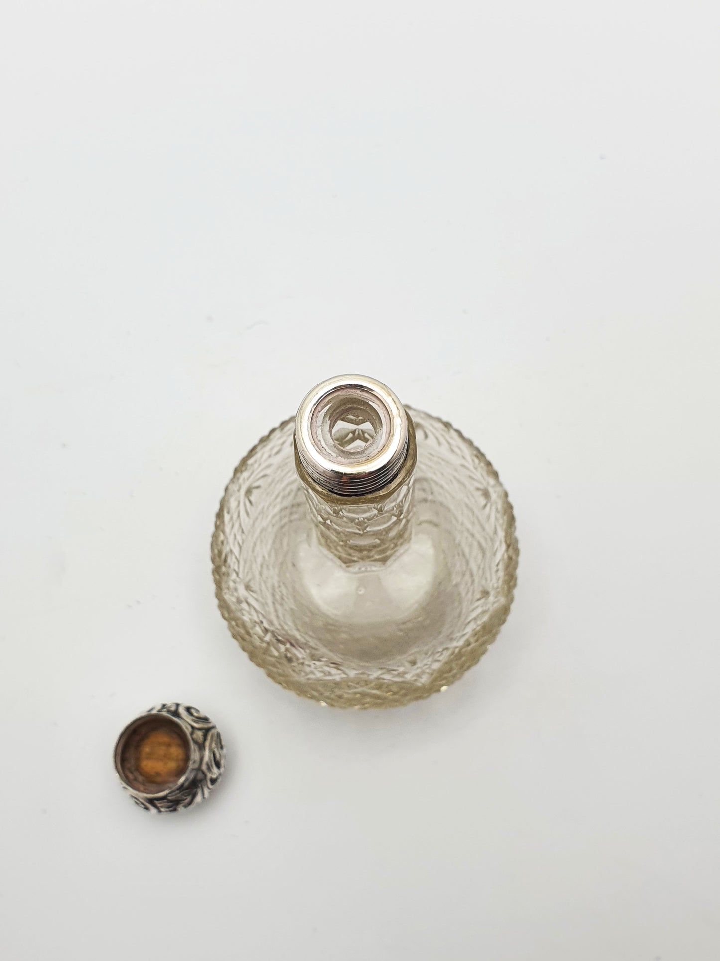 Antique Cut Glass Long Necked Scent Bottle with Sterling Silver Top – circa 1900