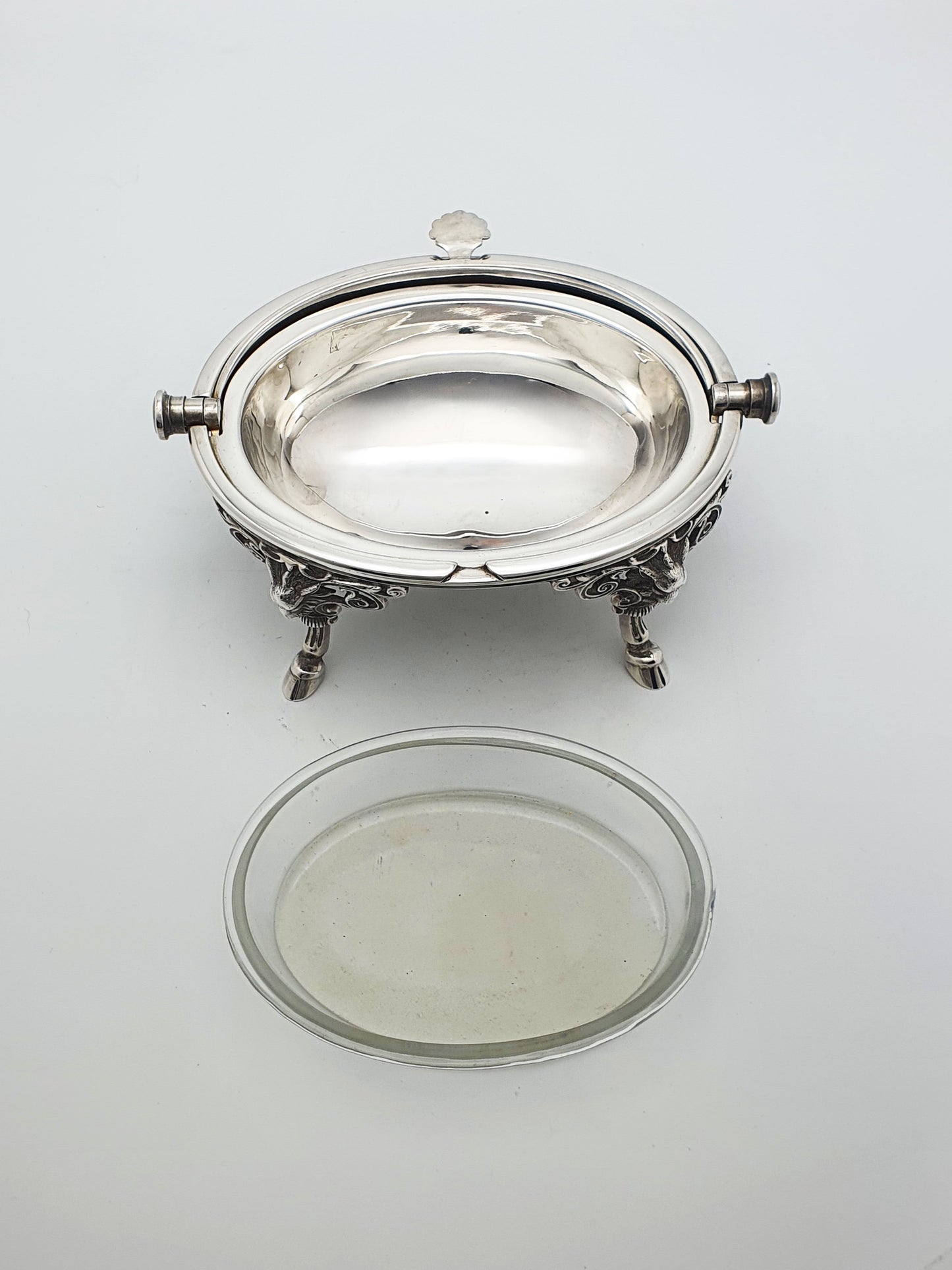 Stunning Antique Victorian Caviar Dish with Unusual Ram’s Head Mounts – circa 1890