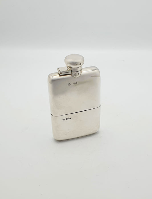Stunning Antique Solid Silver Hip Flask with Detachable Cup - 1915