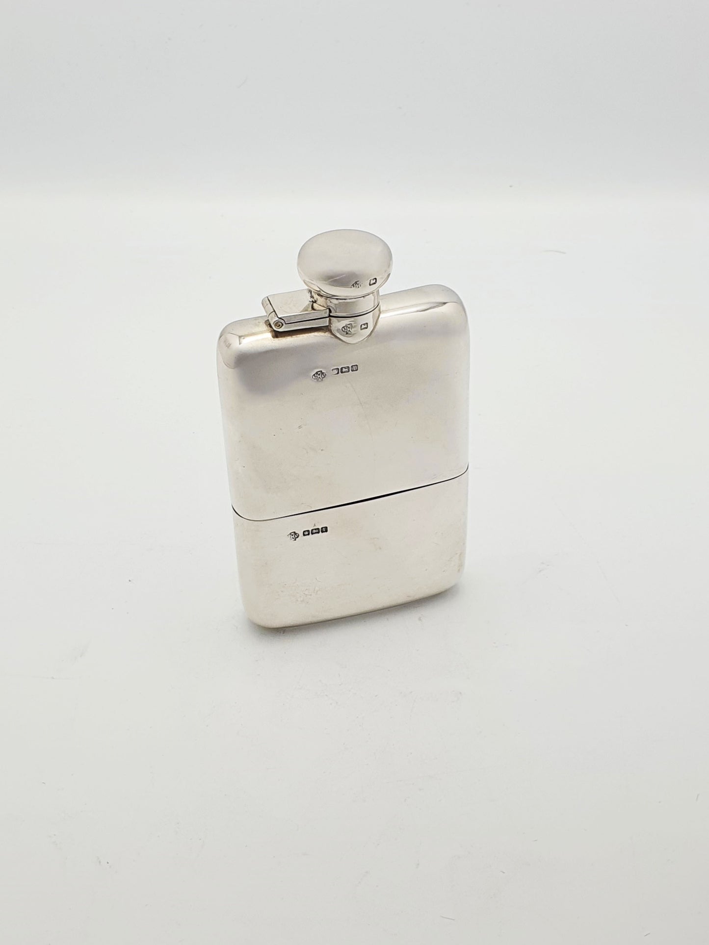 Stunning Antique Solid Silver Hip Flask with Detachable Cup - 1915