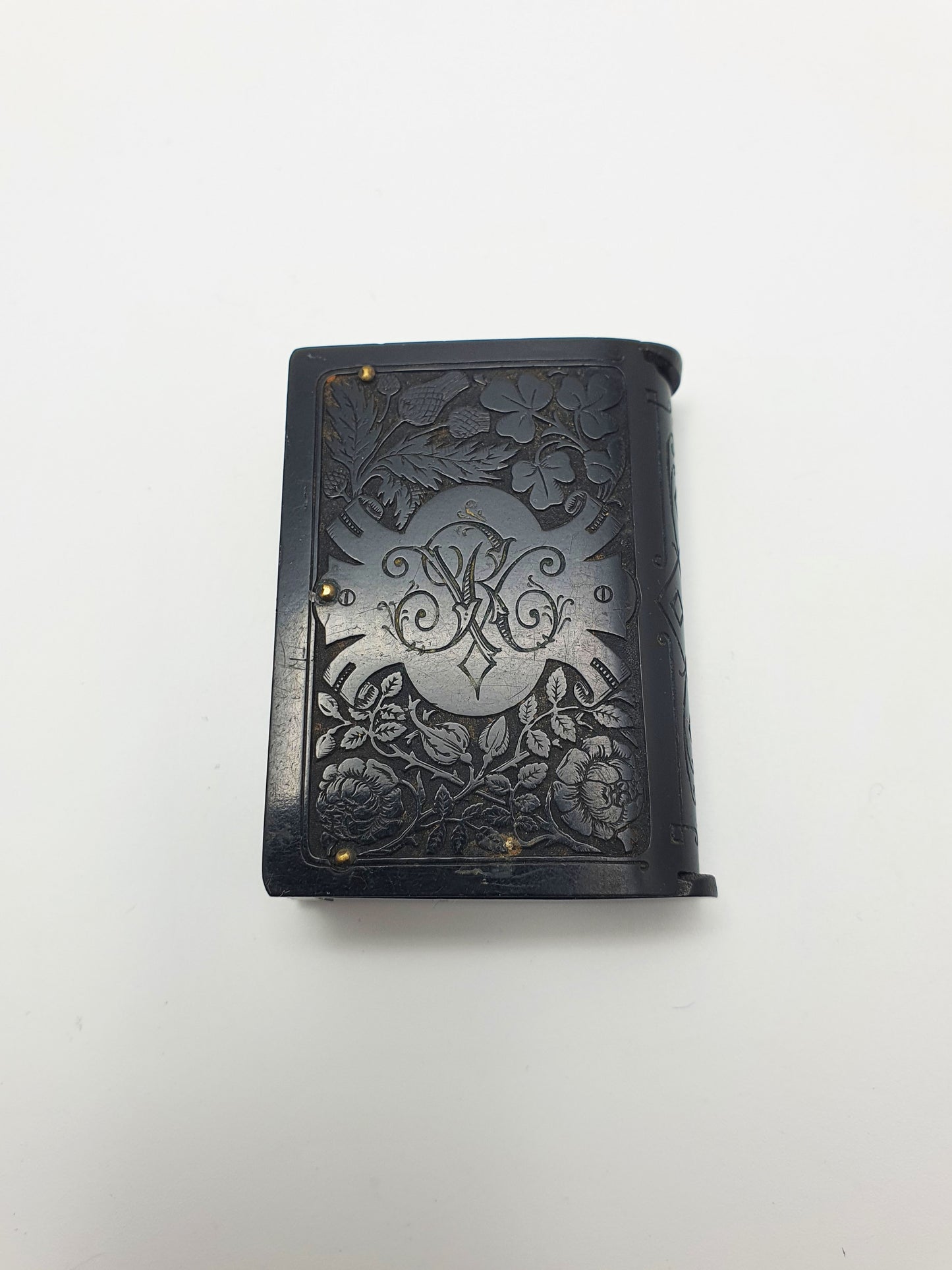 Antique Black Vulcanite Vesta Case Match Safe - Queen Victoria in Memoriam c1901