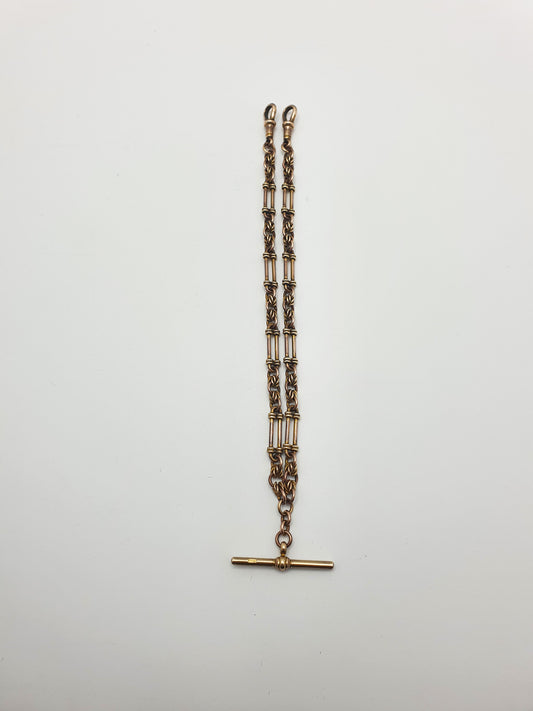 Antique Victorian Gold-Plated Double Albert Watch Chain with T-Bar – circa 1890