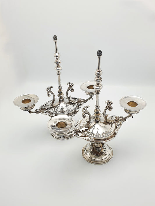 Pair of French Antique Victorian Neoclassical Revival Silver-Plated Candelabra – circa 1890
