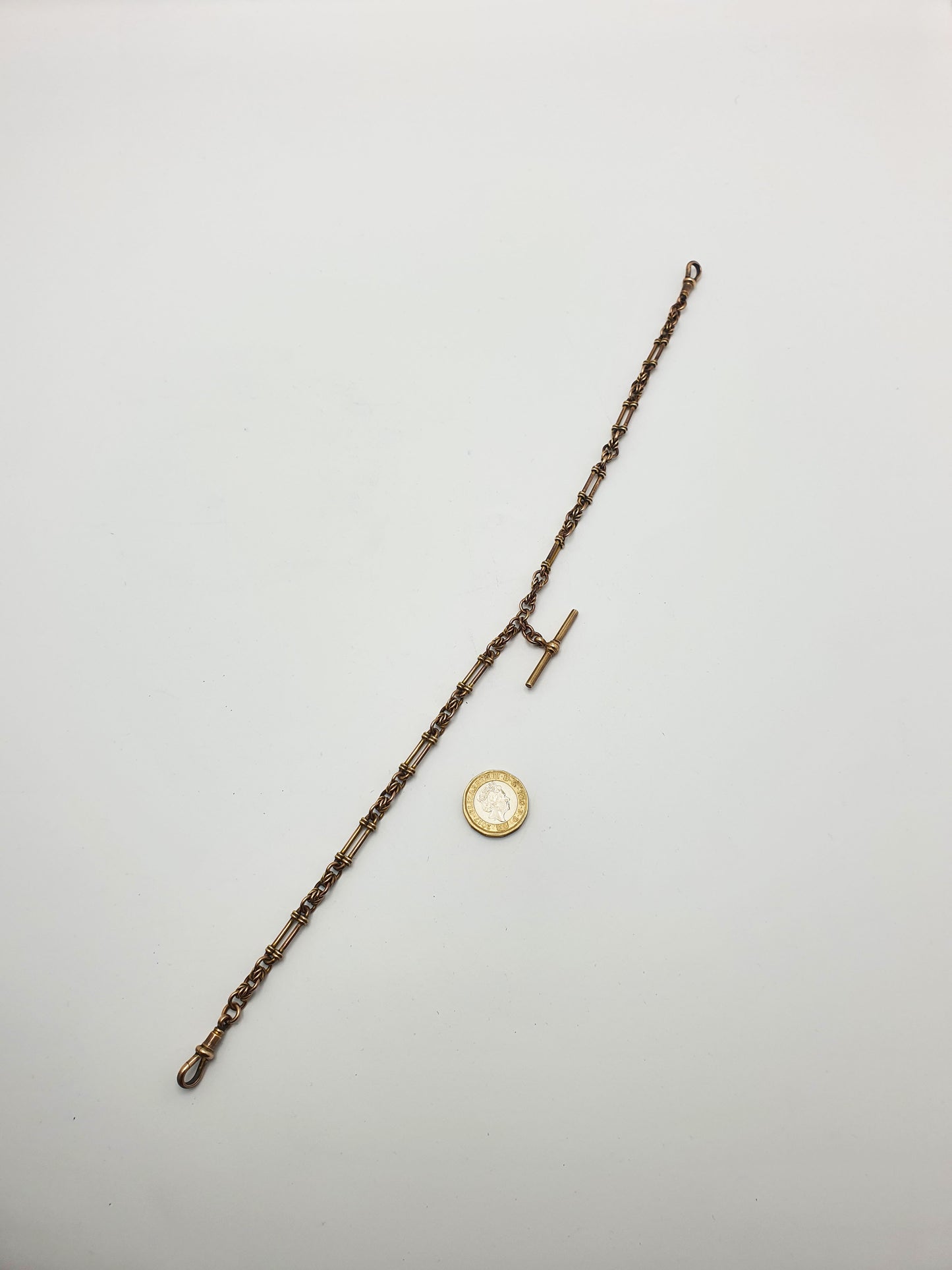 Antique Victorian Gold-Plated Double Albert Watch Chain with T-Bar – circa 1890