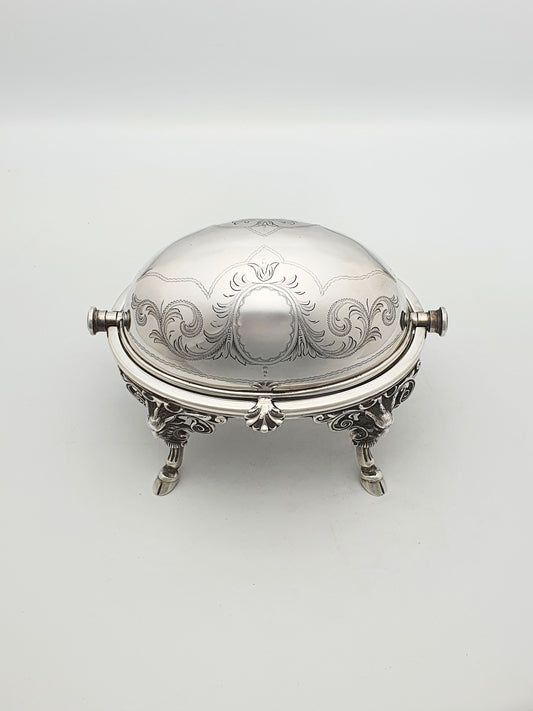 Stunning Antique Victorian Caviar Dish with Unusual Ram’s Head Mounts – circa 1890