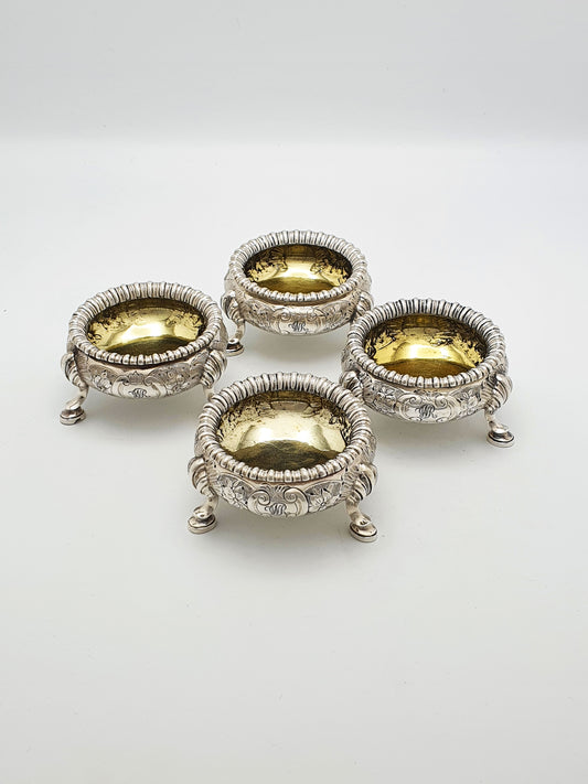 Lovely Set of 4 Silver Plated Victorian Elkington Salts - English Antique - 1861
