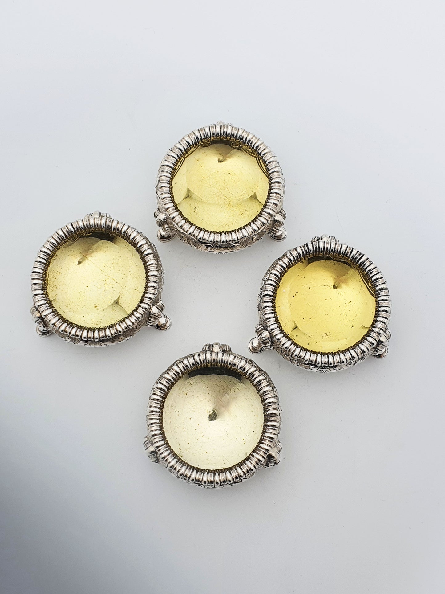 Lovely Set of 4 Silver Plated Victorian Elkington Salts - English Antique - 1861