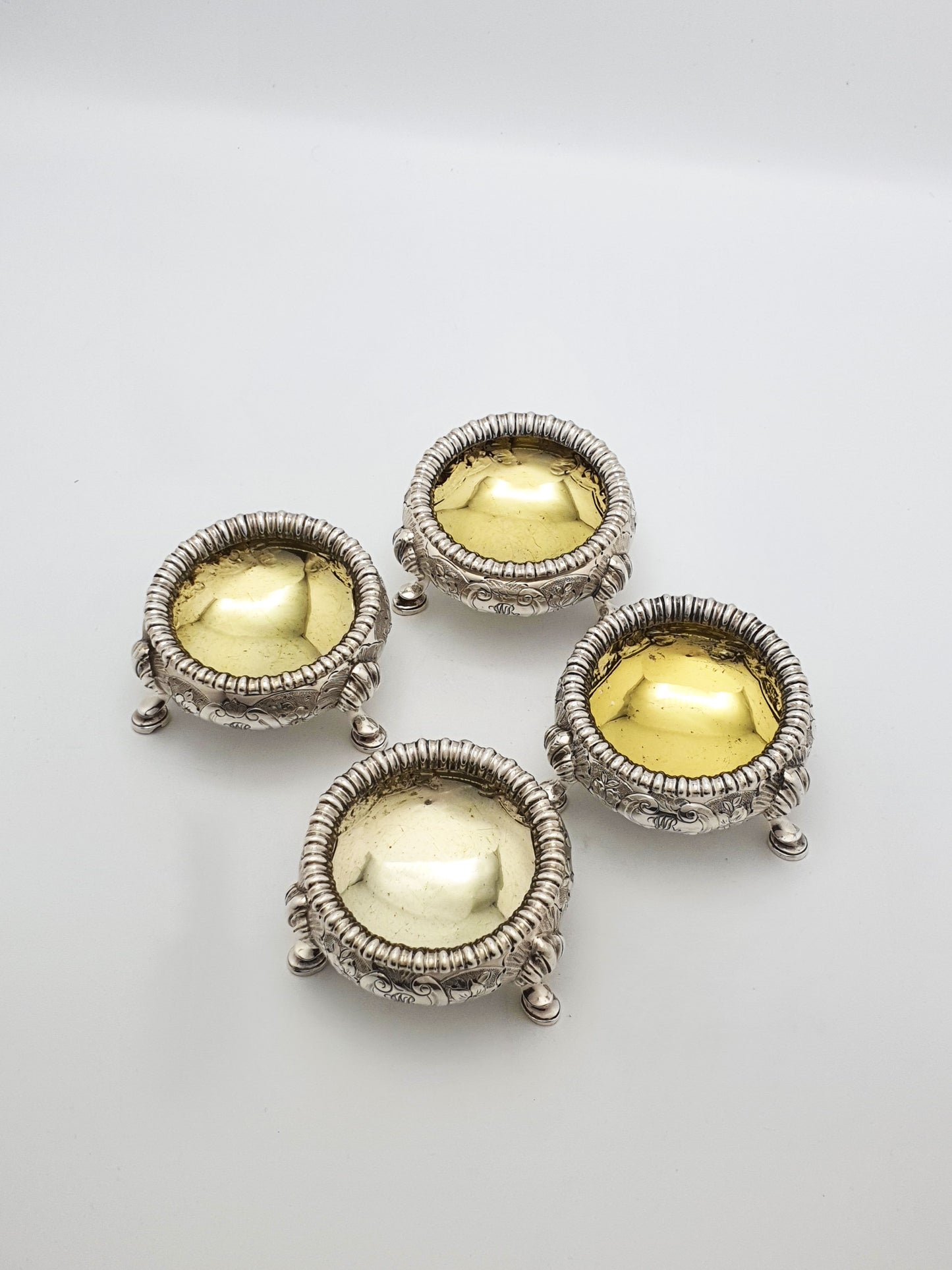 Lovely Set of 4 Silver Plated Victorian Elkington Salts - English Antique - 1861