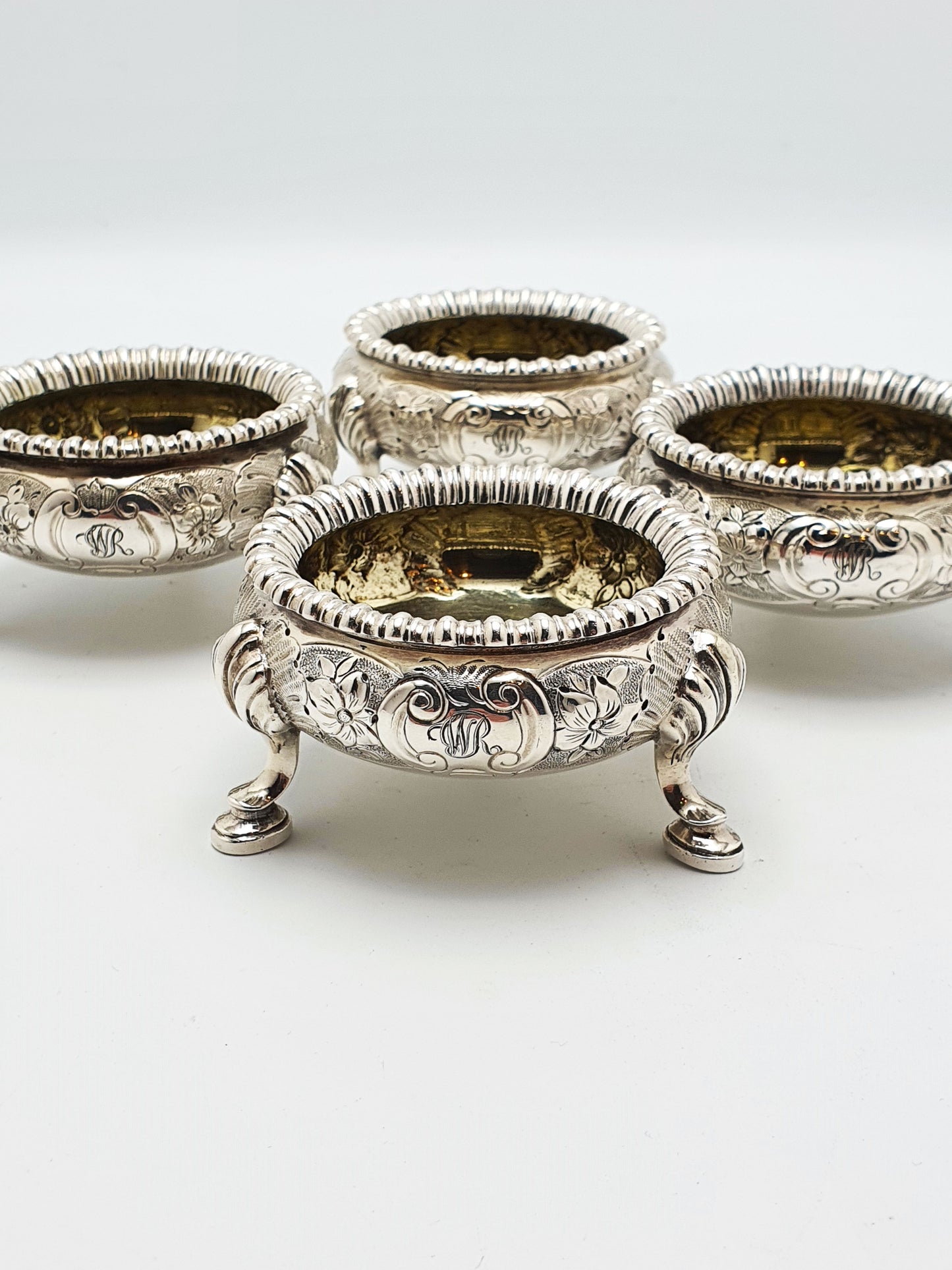 Lovely Set of 4 Silver Plated Victorian Elkington Salts - English Antique - 1861