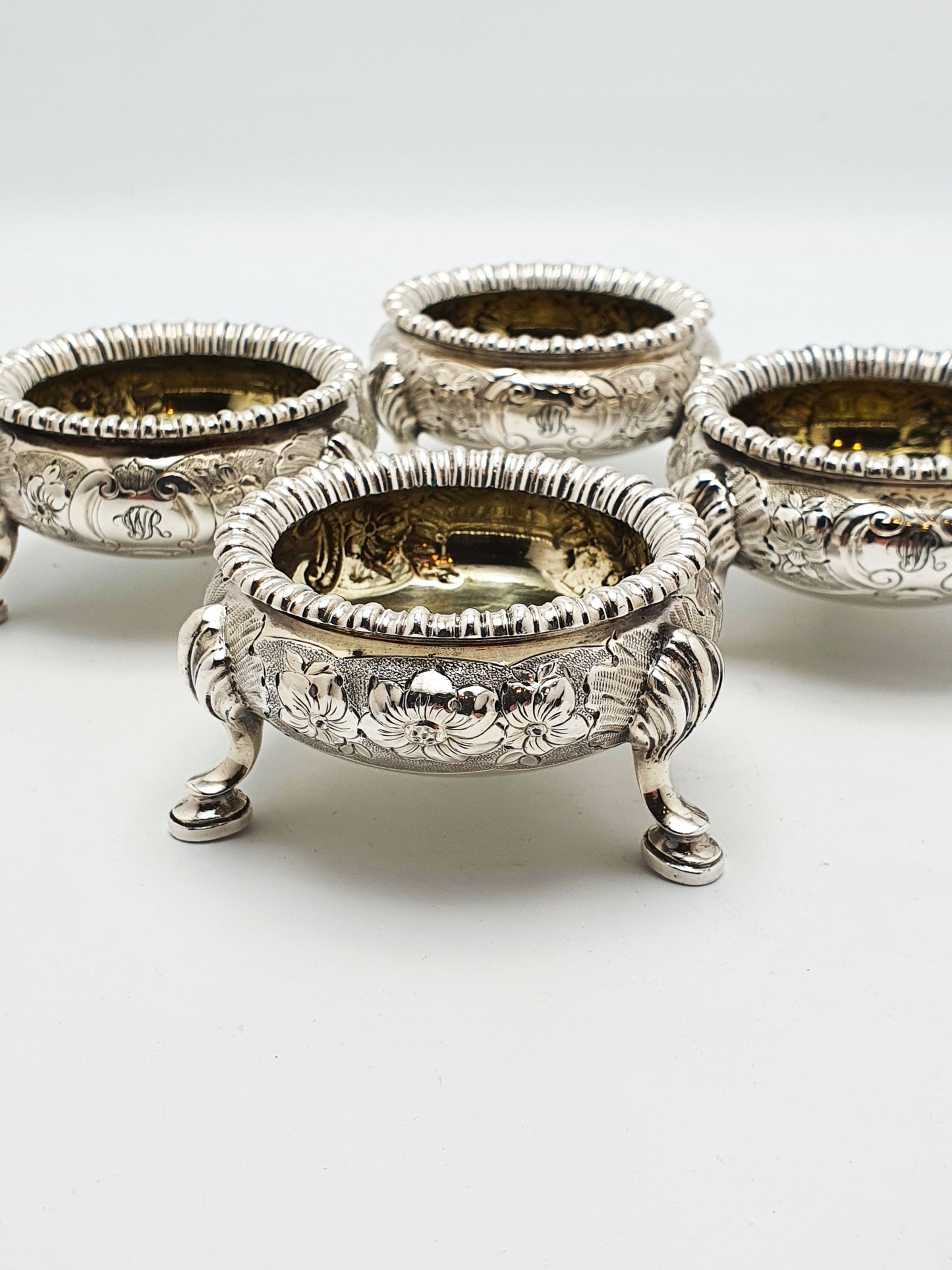 Lovely Set of 4 Silver Plated Victorian Elkington Salts - English Antique - 1861
