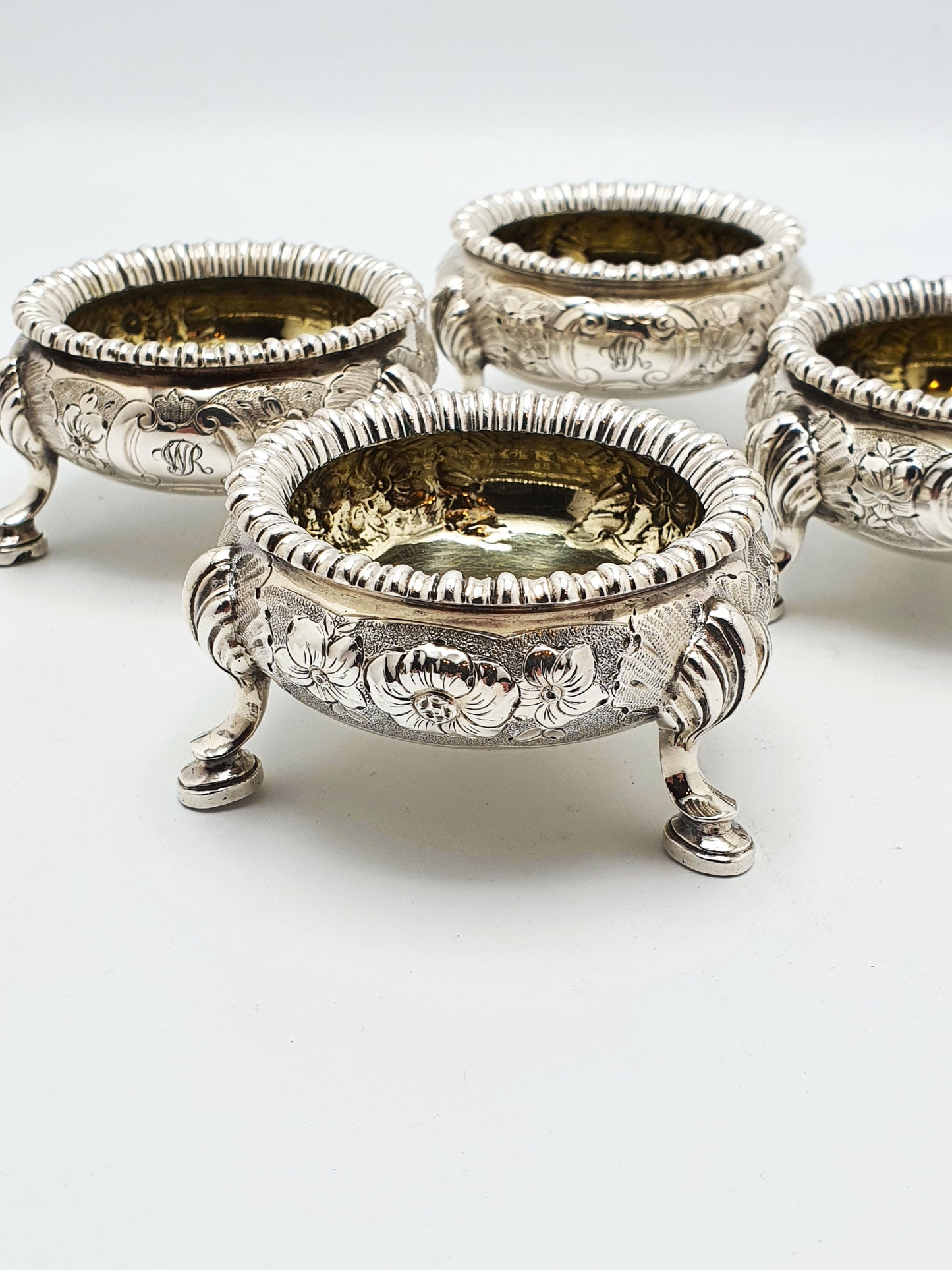 Lovely Set of 4 Silver Plated Victorian Elkington Salts - English Antique - 1861