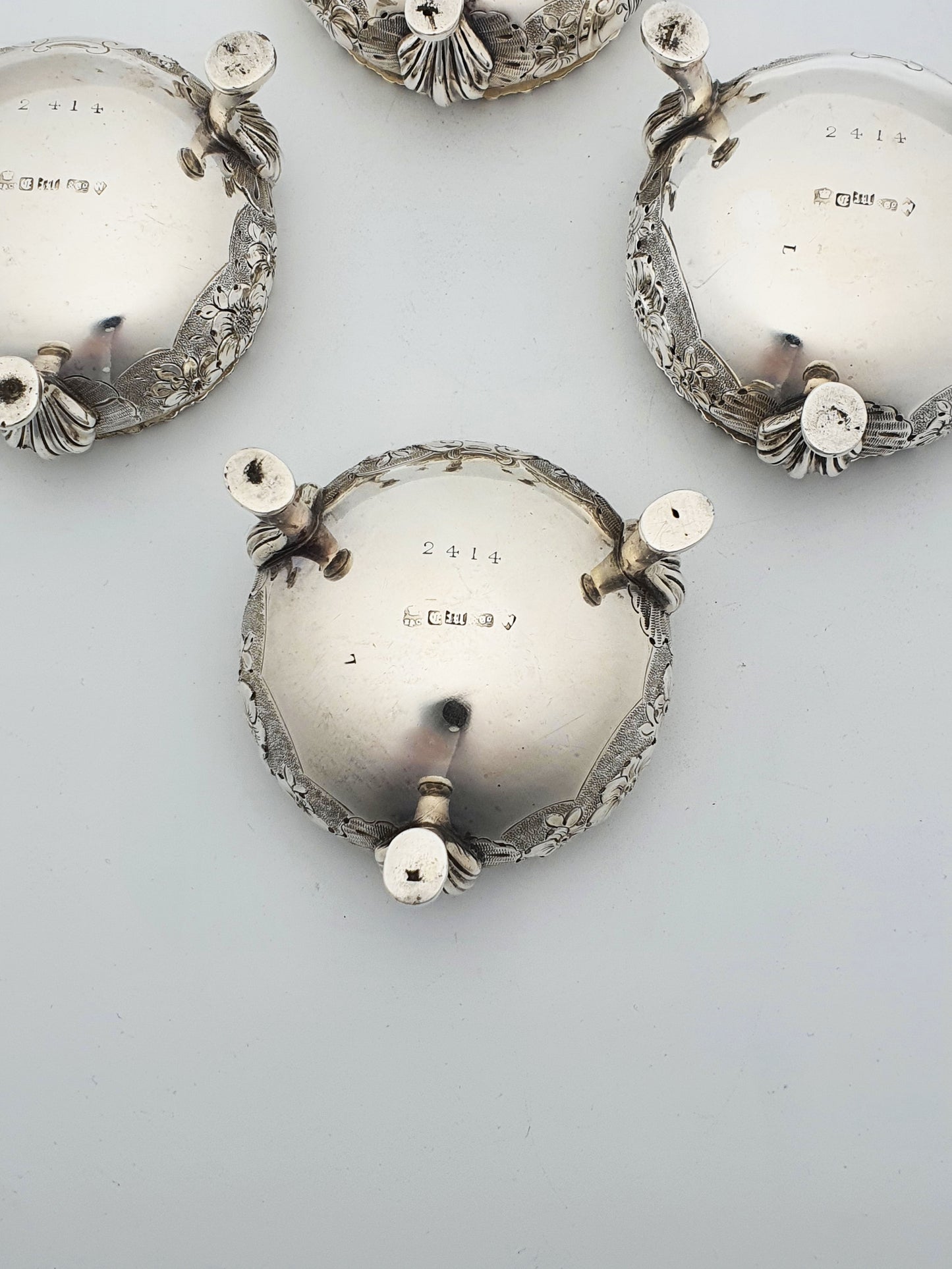 Lovely Set of 4 Silver Plated Victorian Elkington Salts - English Antique - 1861