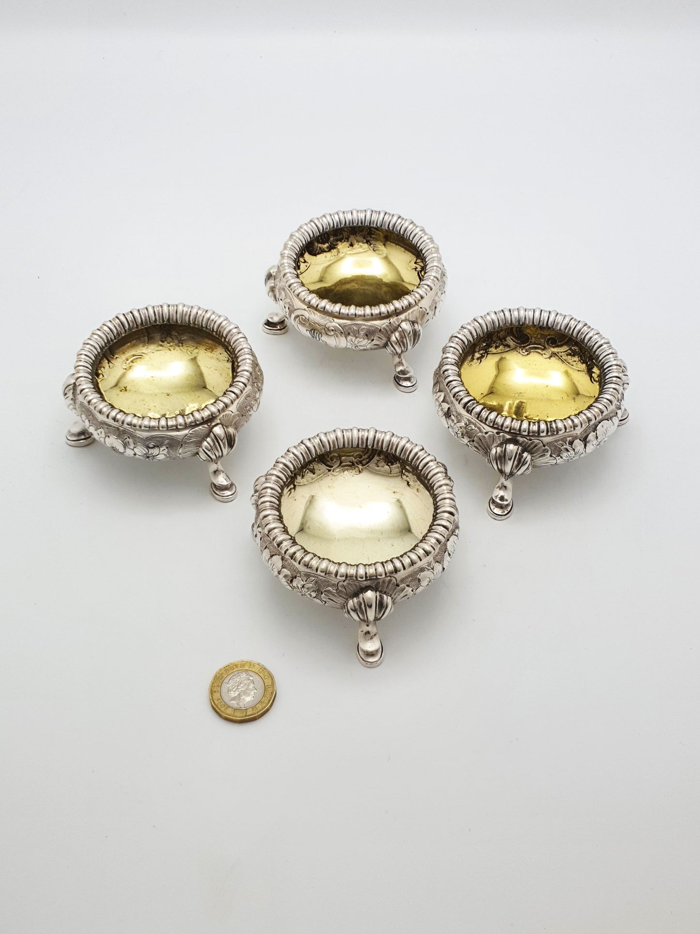 Lovely Set of 4 Silver Plated Victorian Elkington Salts - English Antique - 1861