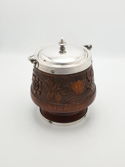 Fabulous antique oak cookie/ biscuit barrel - circa 1890