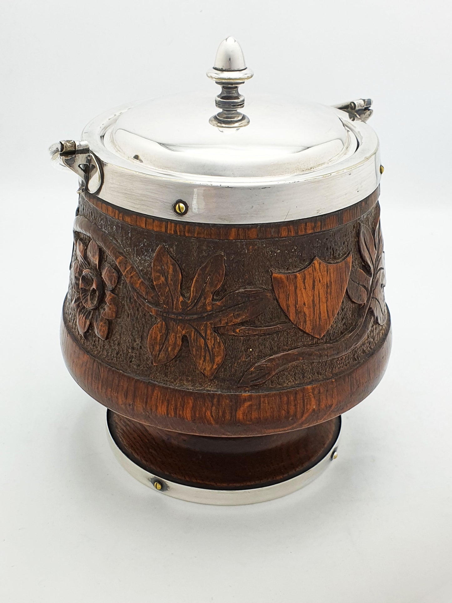 Fabulous antique oak cookie/ biscuit barrel - circa 1890