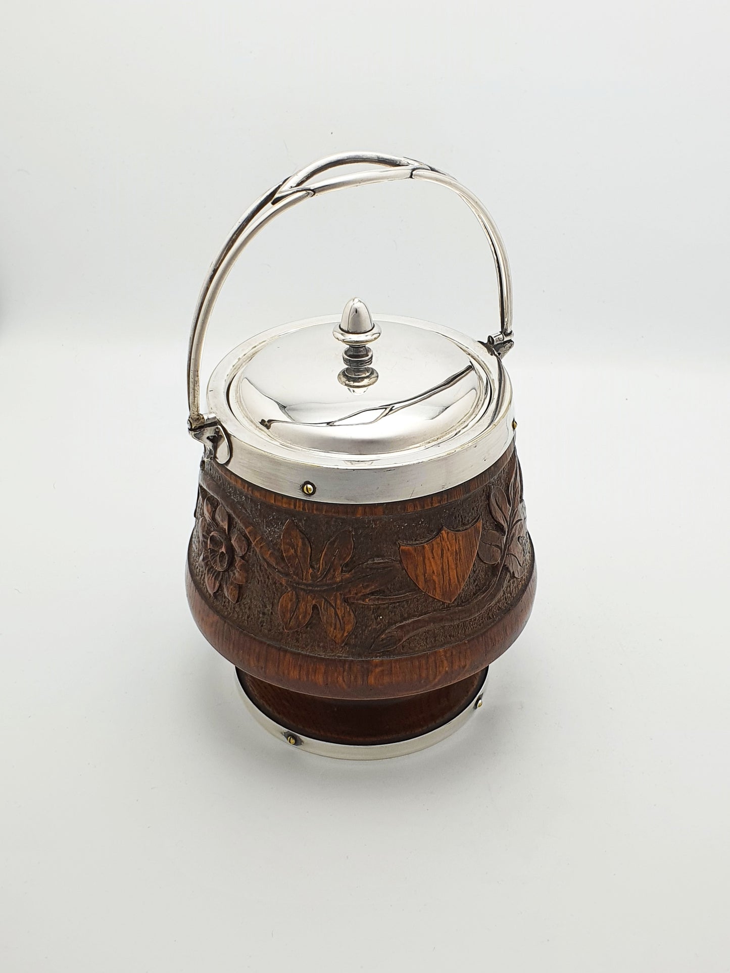 Fabulous antique oak cookie/ biscuit barrel - circa 1890