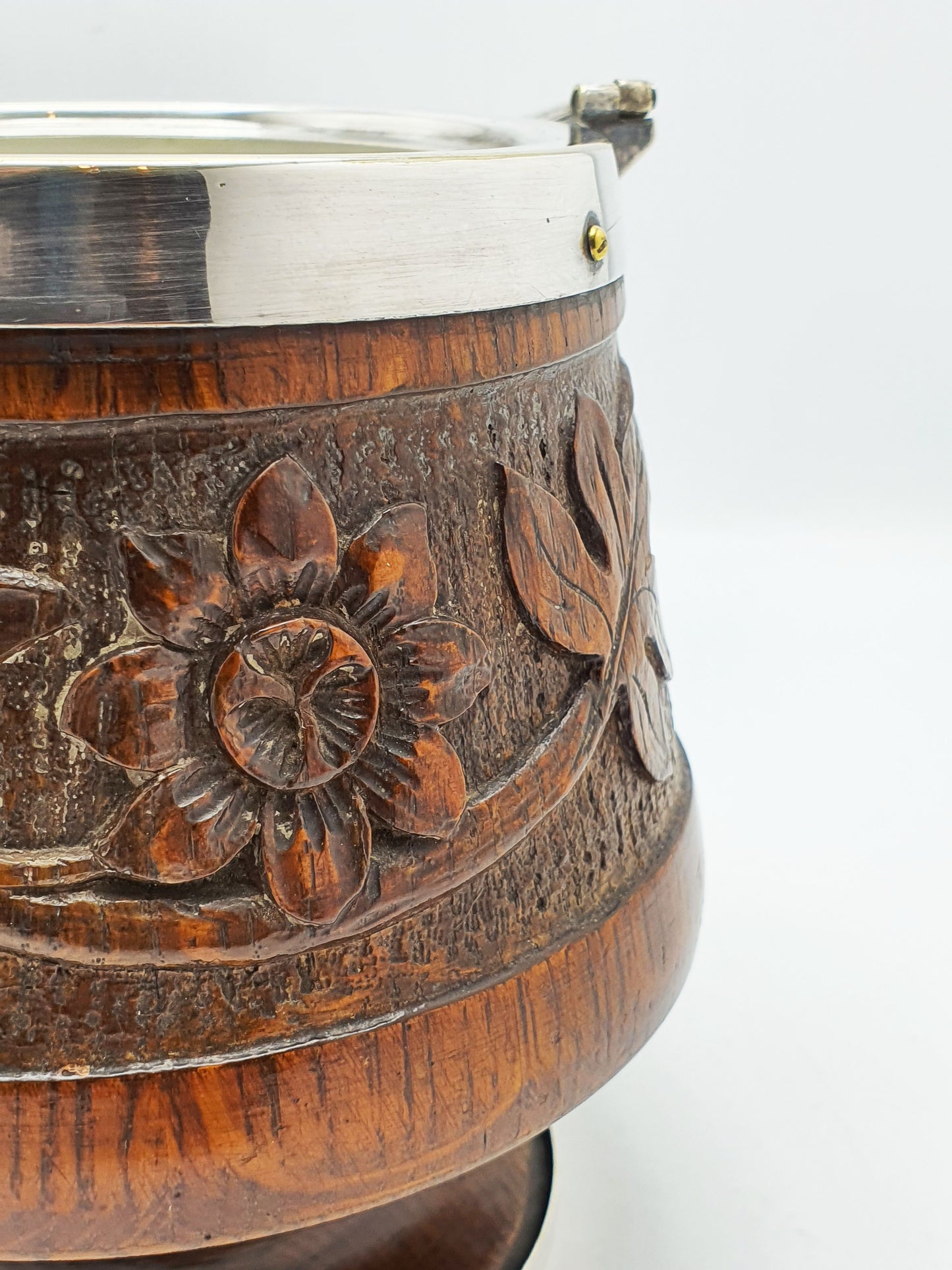 Fabulous antique oak cookie/ biscuit barrel - circa 1890