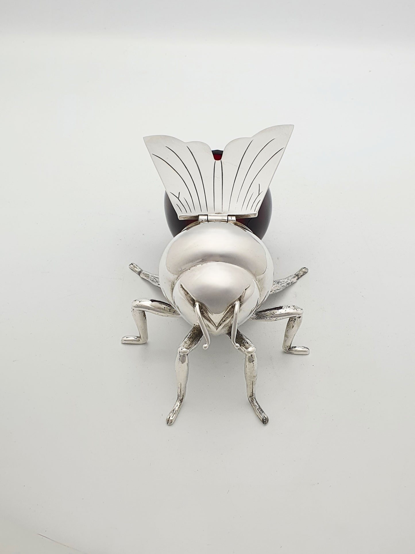 Unusual antique silver-plated and cranberry glass honey pot - circa 1920