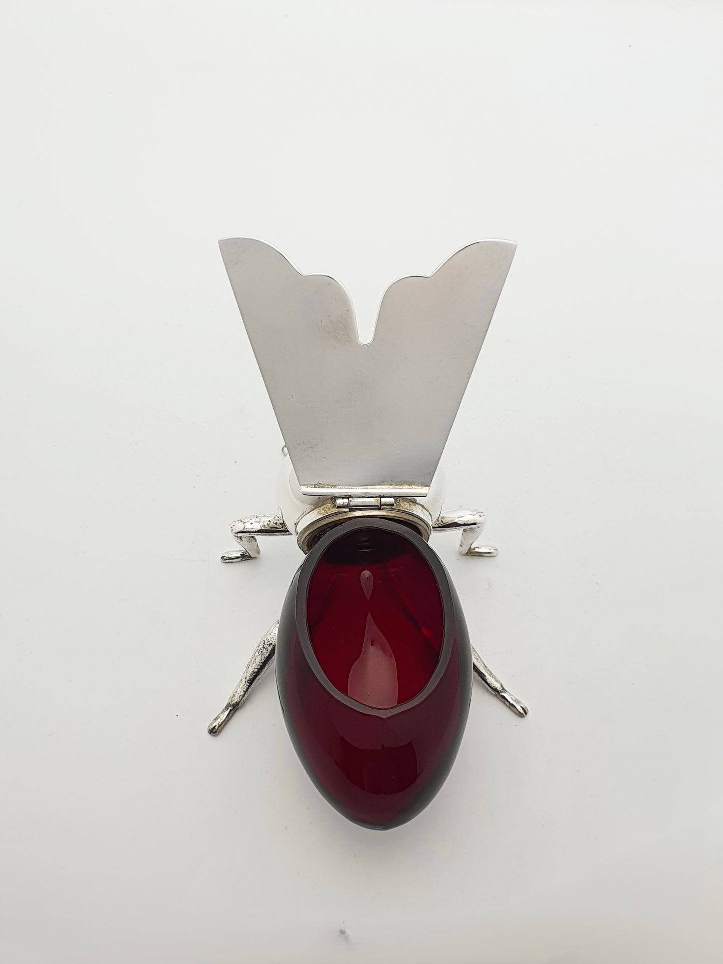 Unusual antique silver-plated and cranberry glass honey pot - circa 1920