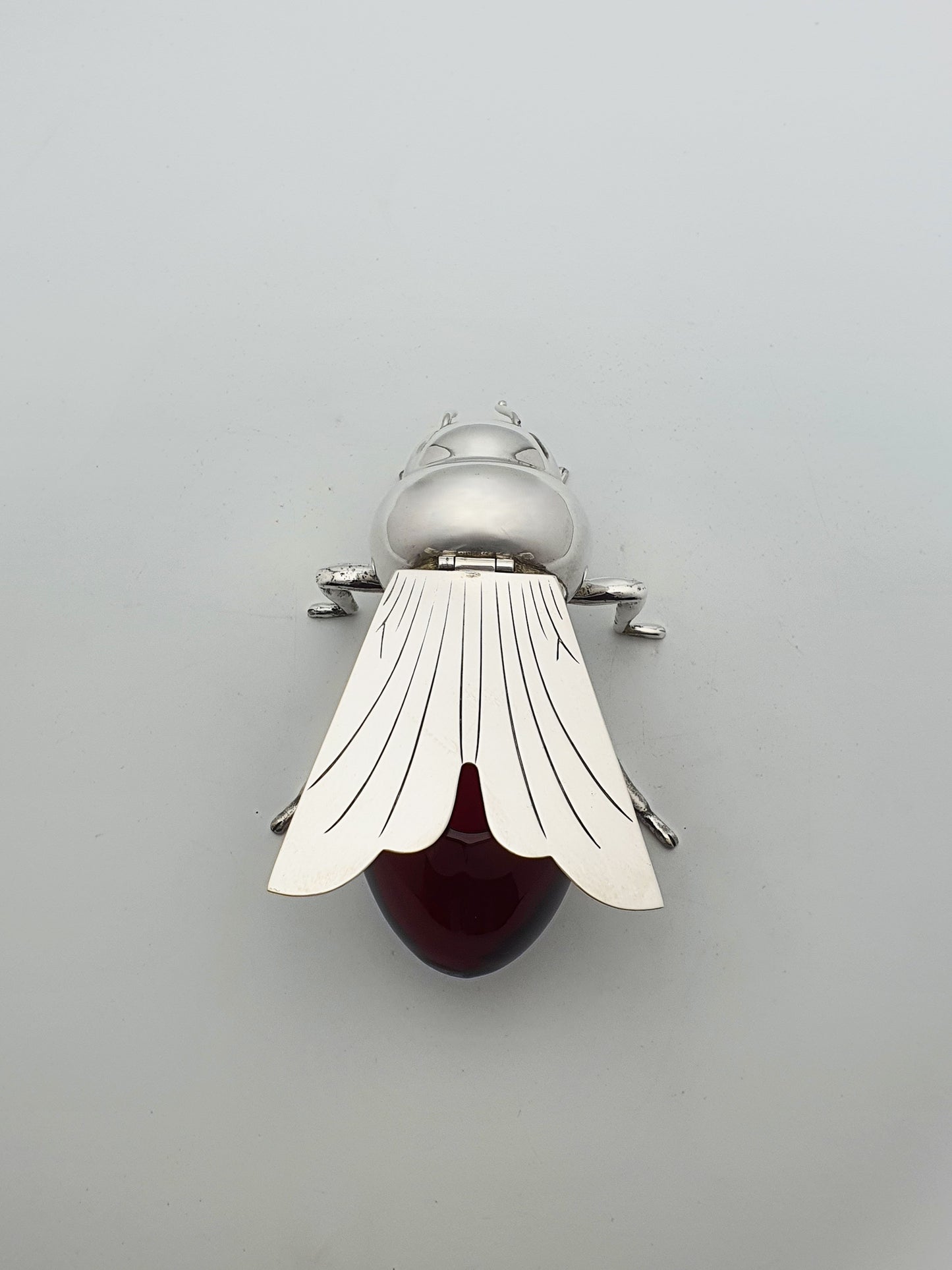 Unusual antique silver-plated and cranberry glass honey pot - circa 1920