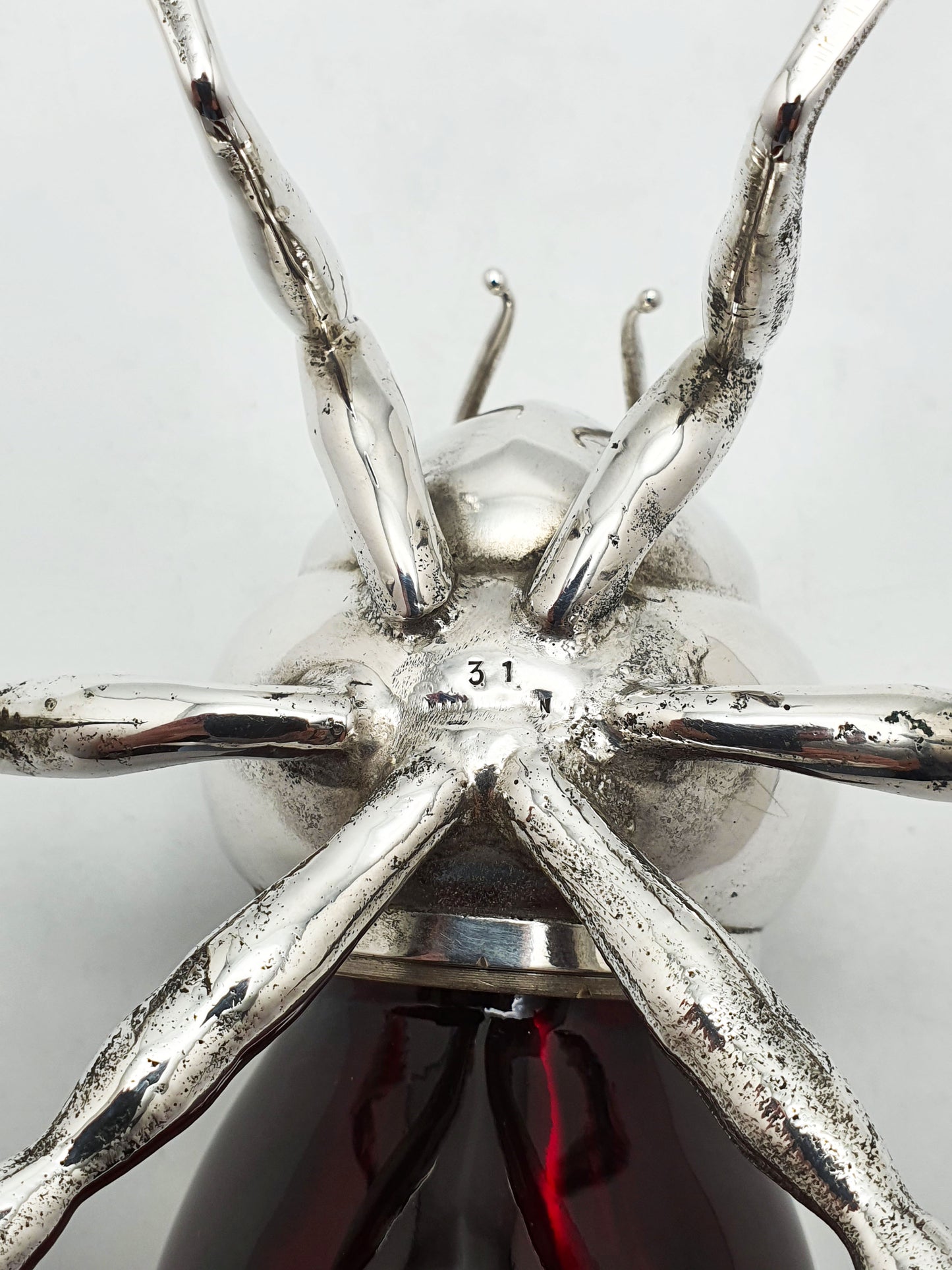 Unusual antique silver-plated and cranberry glass honey pot - circa 1920