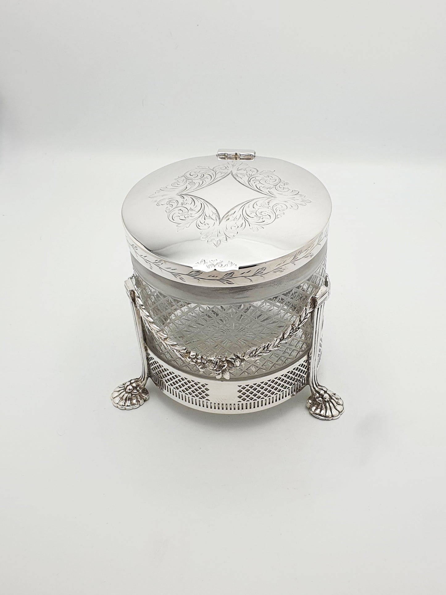 Fabulous Edwardian glass cookie/ biscuit box - English antique - Circa 1905