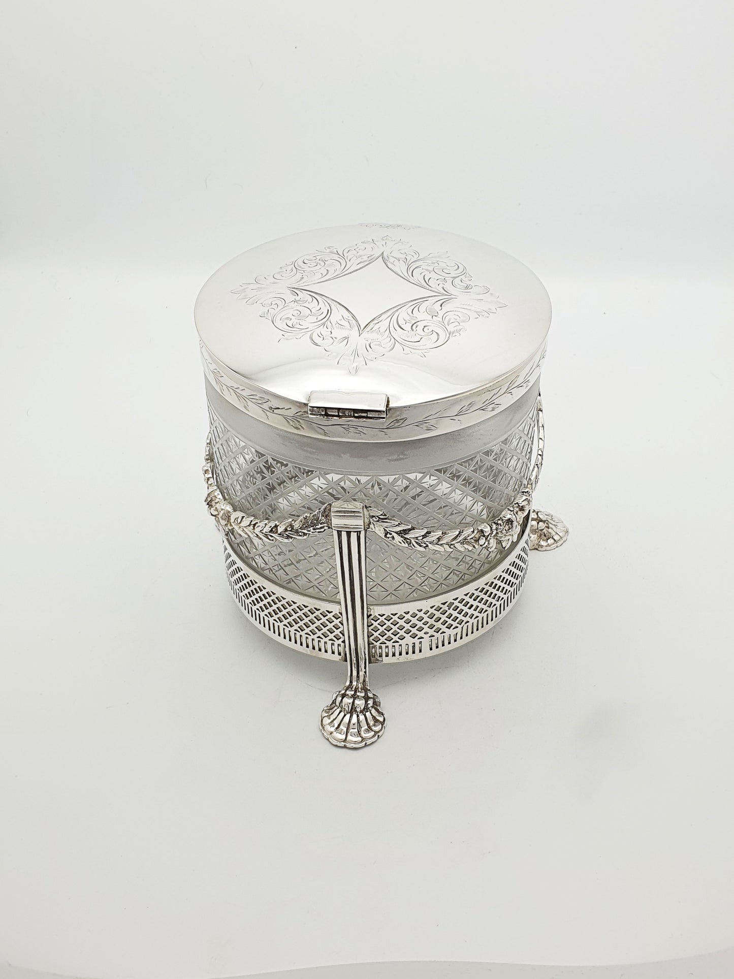 Fabulous Edwardian glass cookie/ biscuit box - English antique - Circa 1905