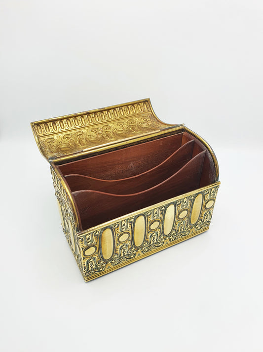 Handsome Antique Edwardian Brass & Wood Document Box – circa 1905