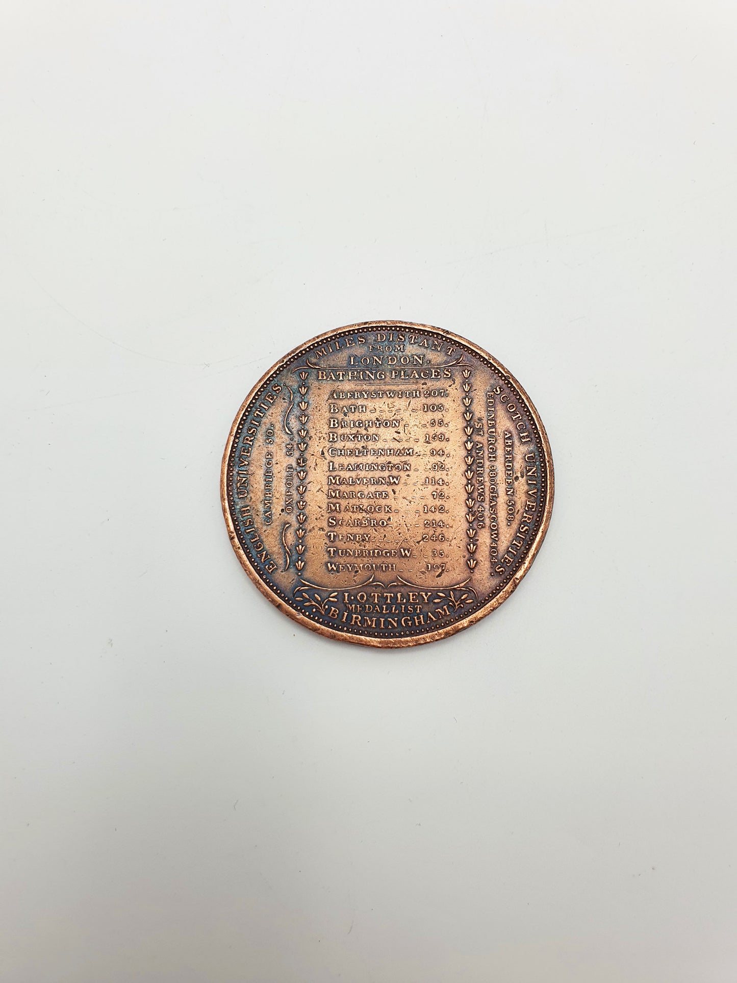 Unusual Antique “Miles from London” Bronze Distance Medallion by J. Ottley – circa 1830