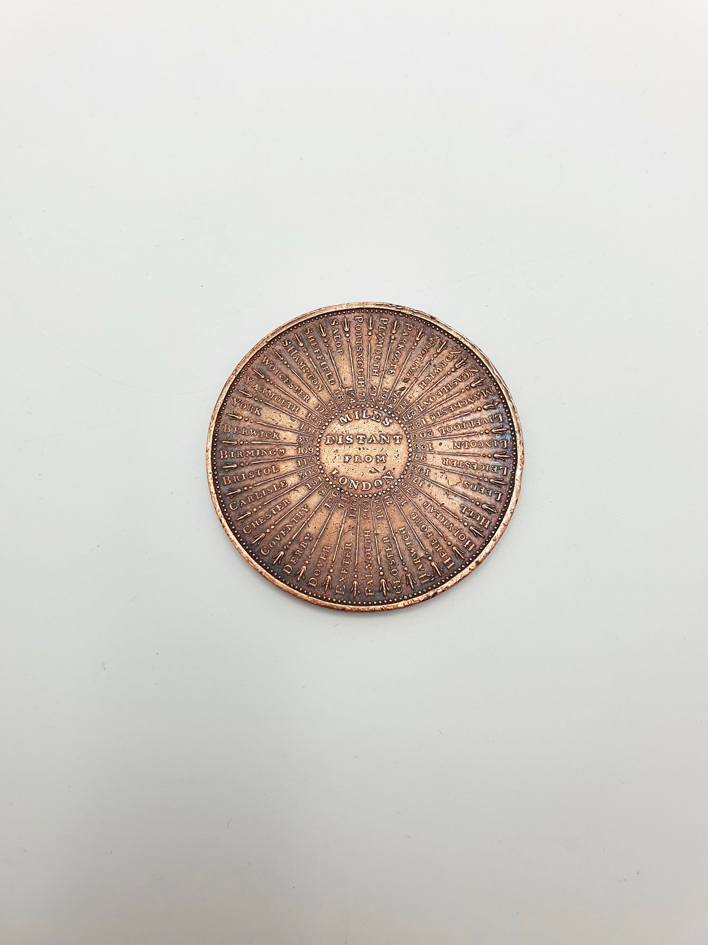 Unusual Antique “Miles from London” Bronze Distance Medallion by J. Ottley – circa 1830