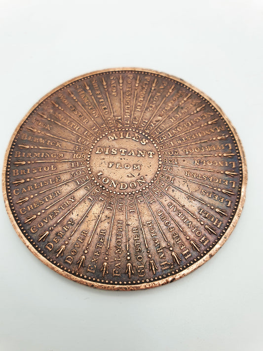 Unusual Antique “Miles from London” Bronze Distance Medallion by J. Ottley – circa 1830