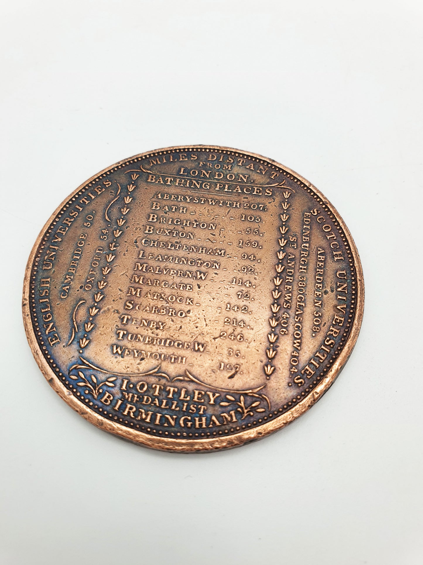 Unusual Antique “Miles from London” Bronze Distance Medallion by J. Ottley – circa 1830