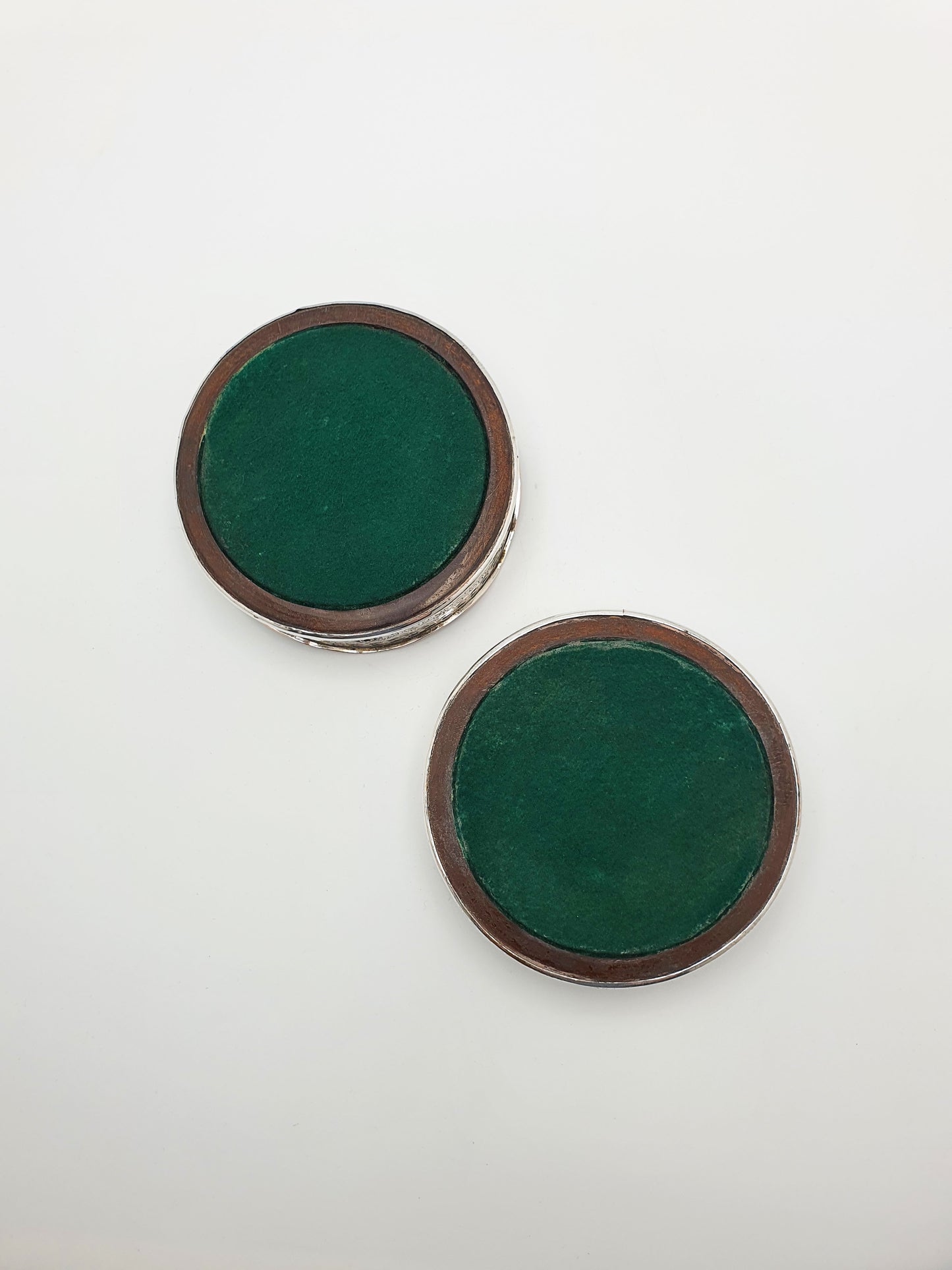 Lovely Pair of Antique Edwardian Silver Plate & Mahogany Wine Coasters – circa 1905