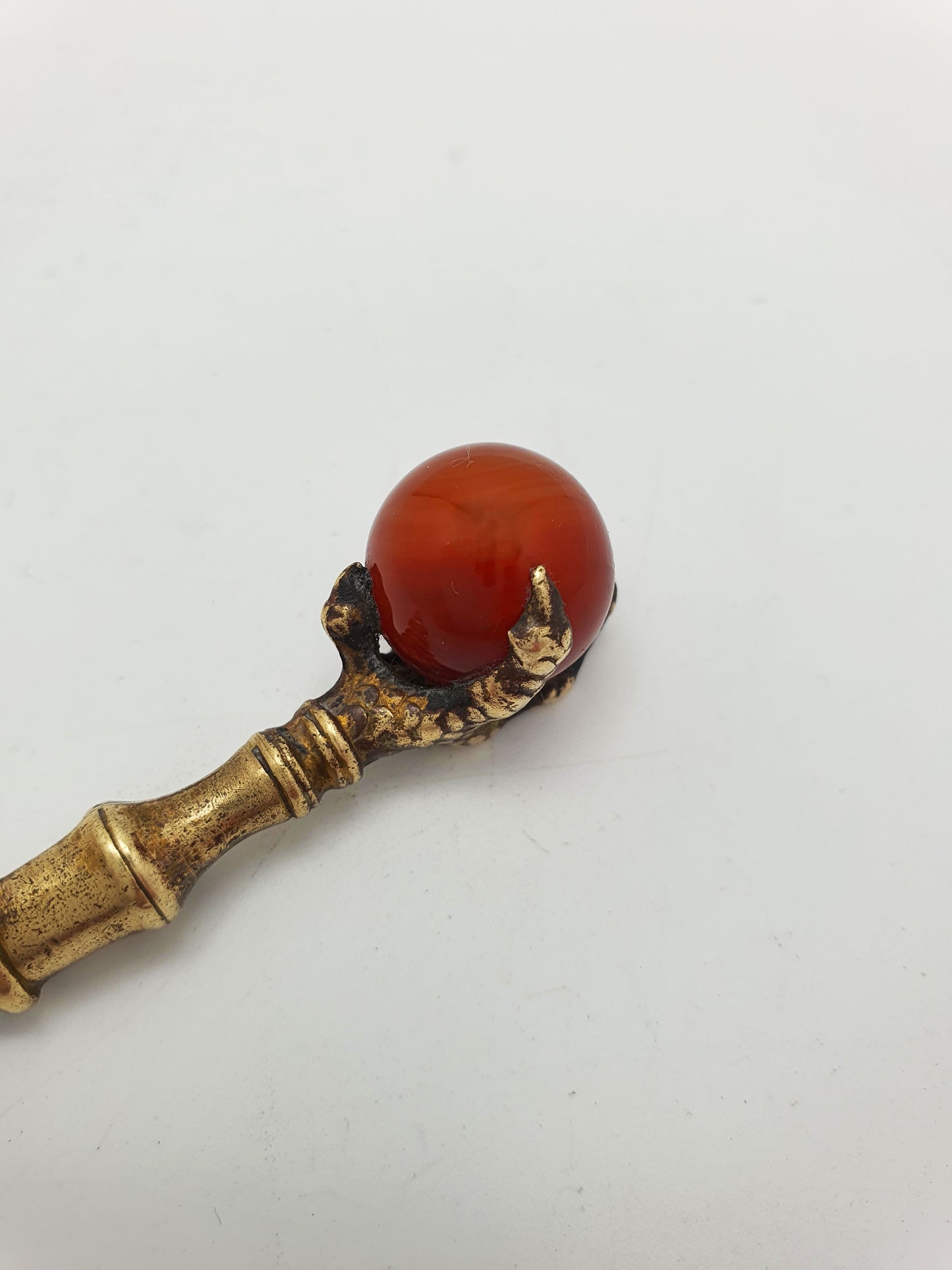 Nice Antique Victorian Brass Page Marker with Claw and Red Agate Finial – circa 1890