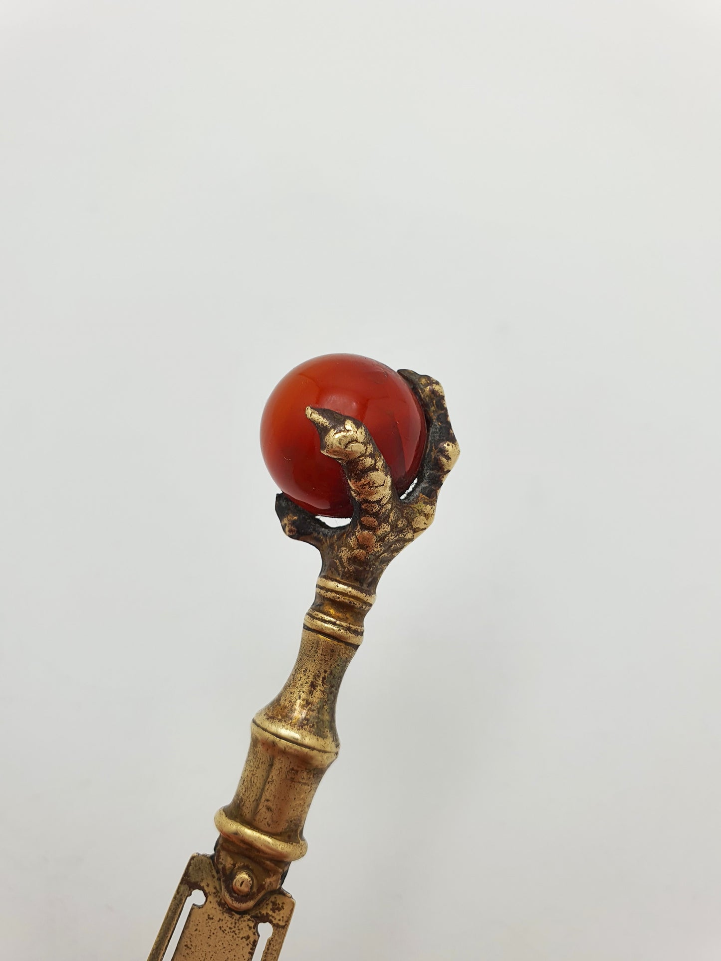 Nice Antique Victorian Brass Page Marker with Claw and Red Agate Finial – circa 1890