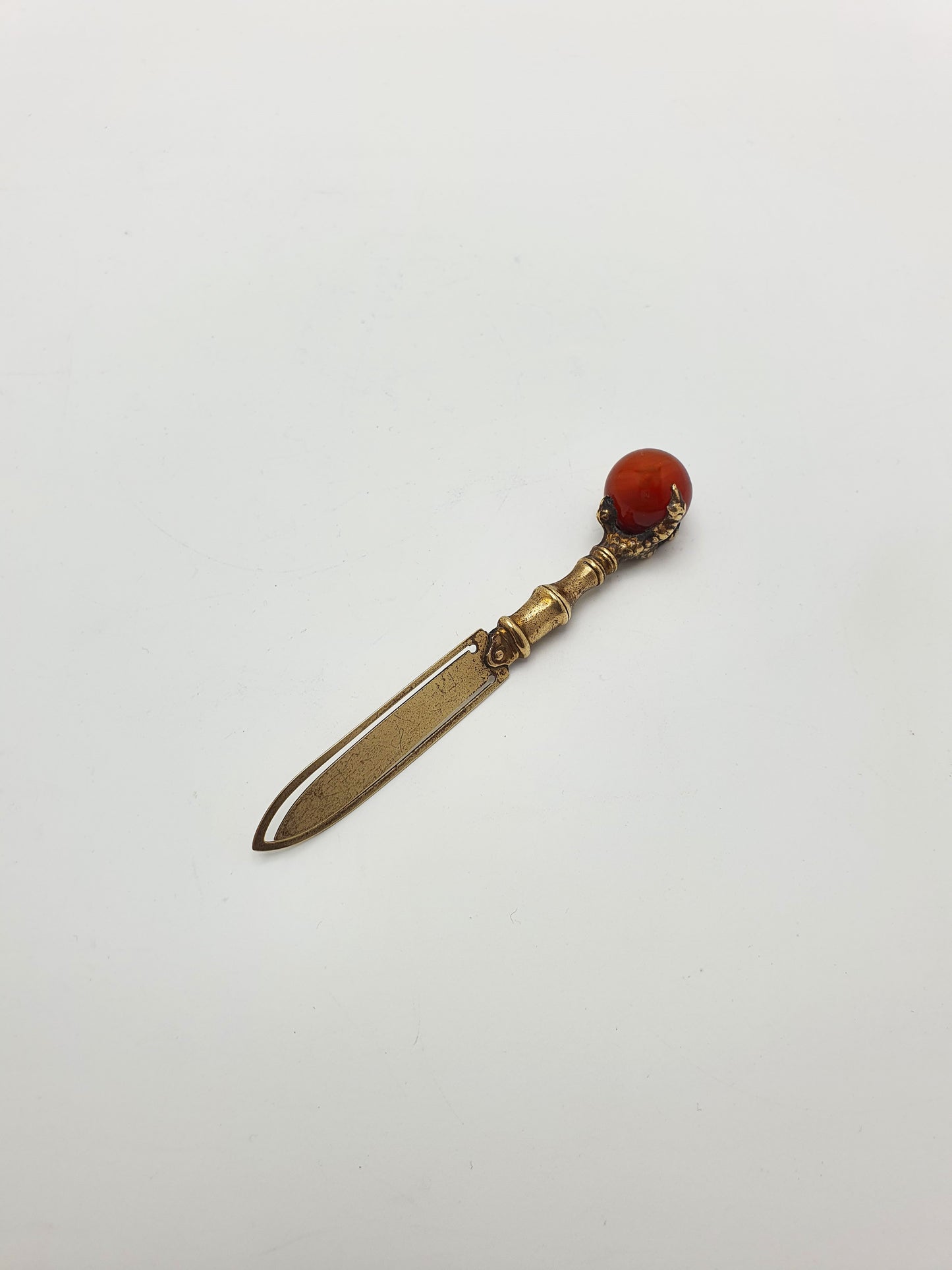 Nice Antique Victorian Brass Page Marker with Claw and Red Agate Finial – circa 1890